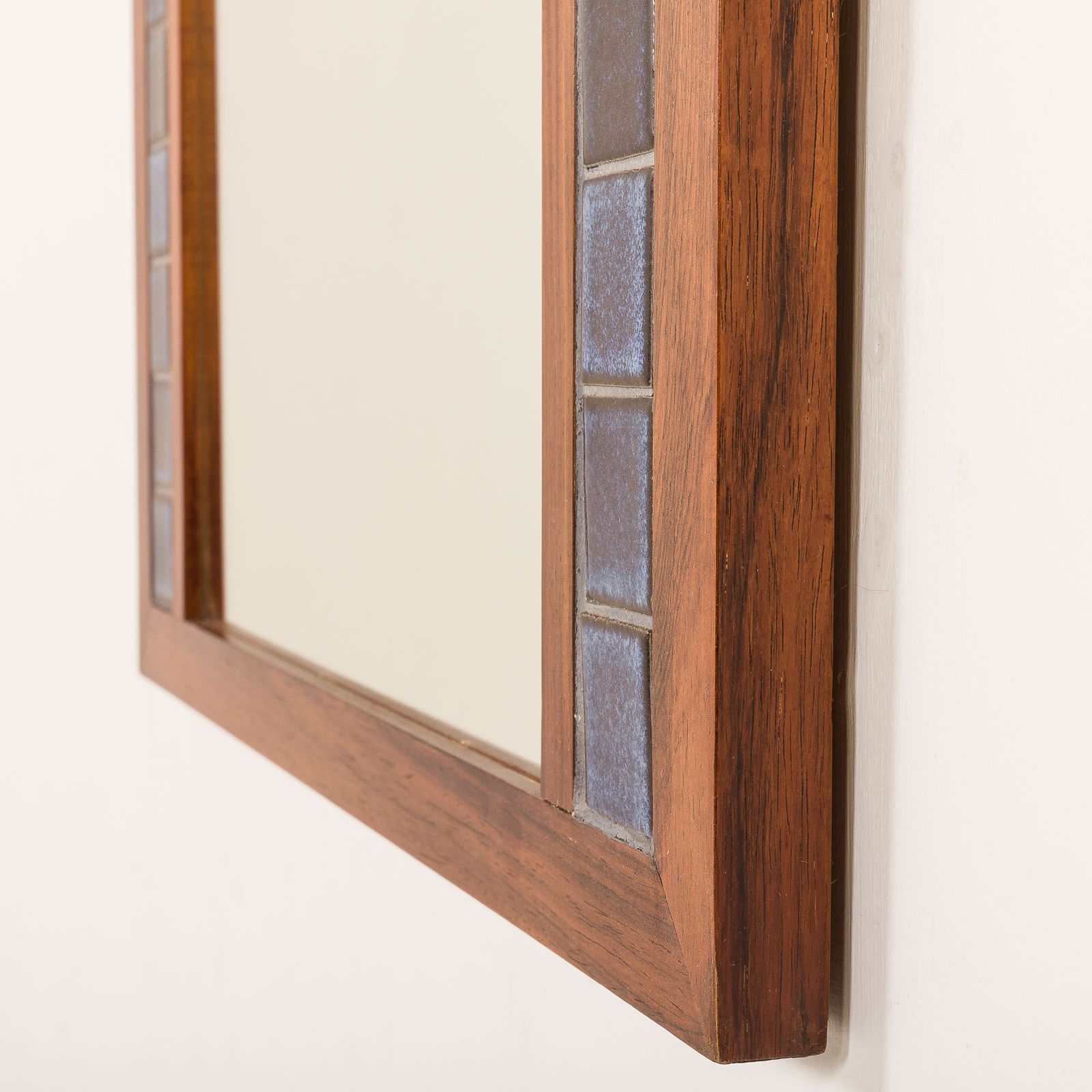Scandinavian Mid Century Xl Rosewood Wall Mirror With Blue Tiles, 1970s photo 302.0
