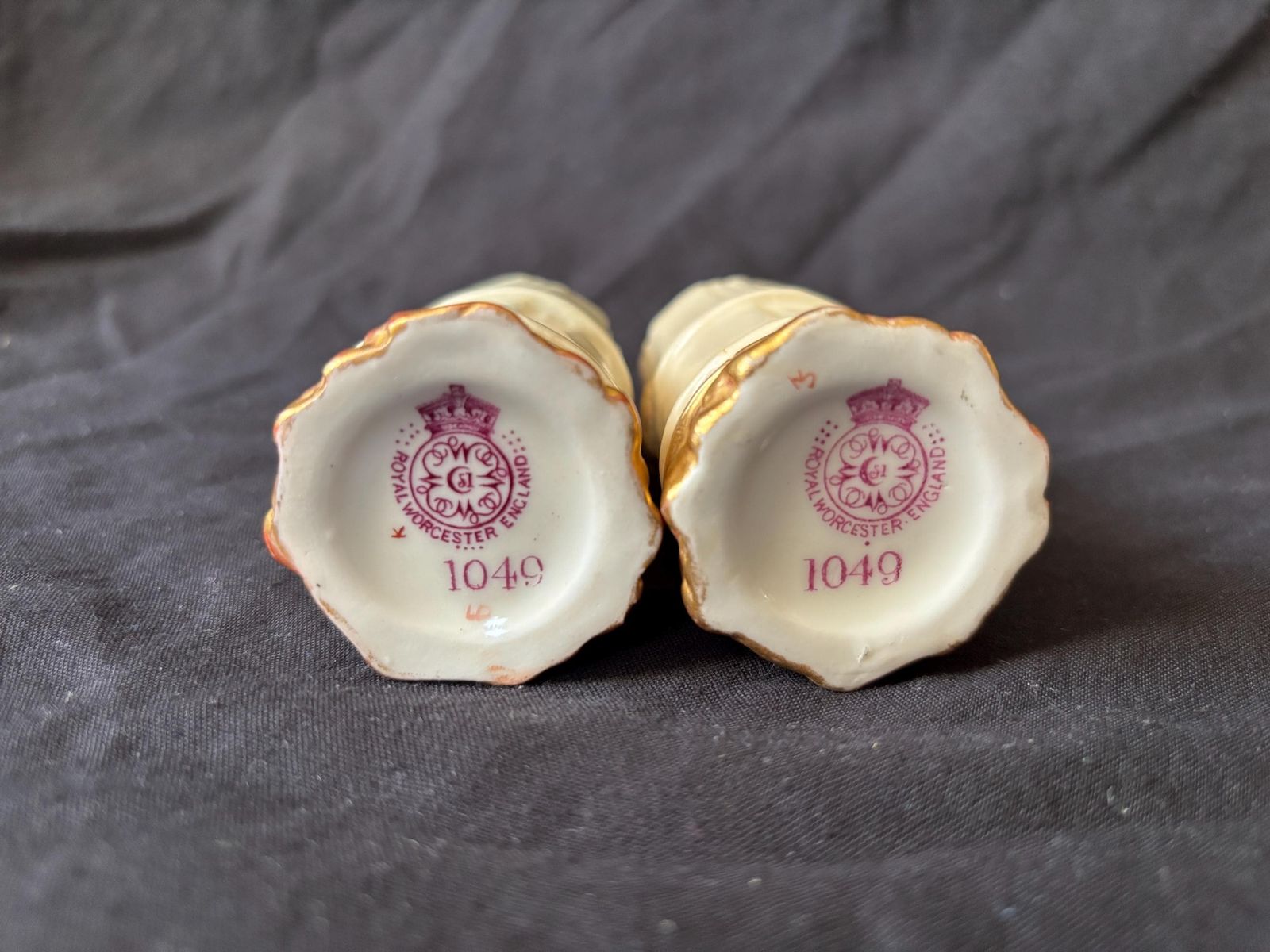Pair Circa 1894 Royal Worcester England 7cm Antique Bamboo Spill Bud Vases photo furniture
