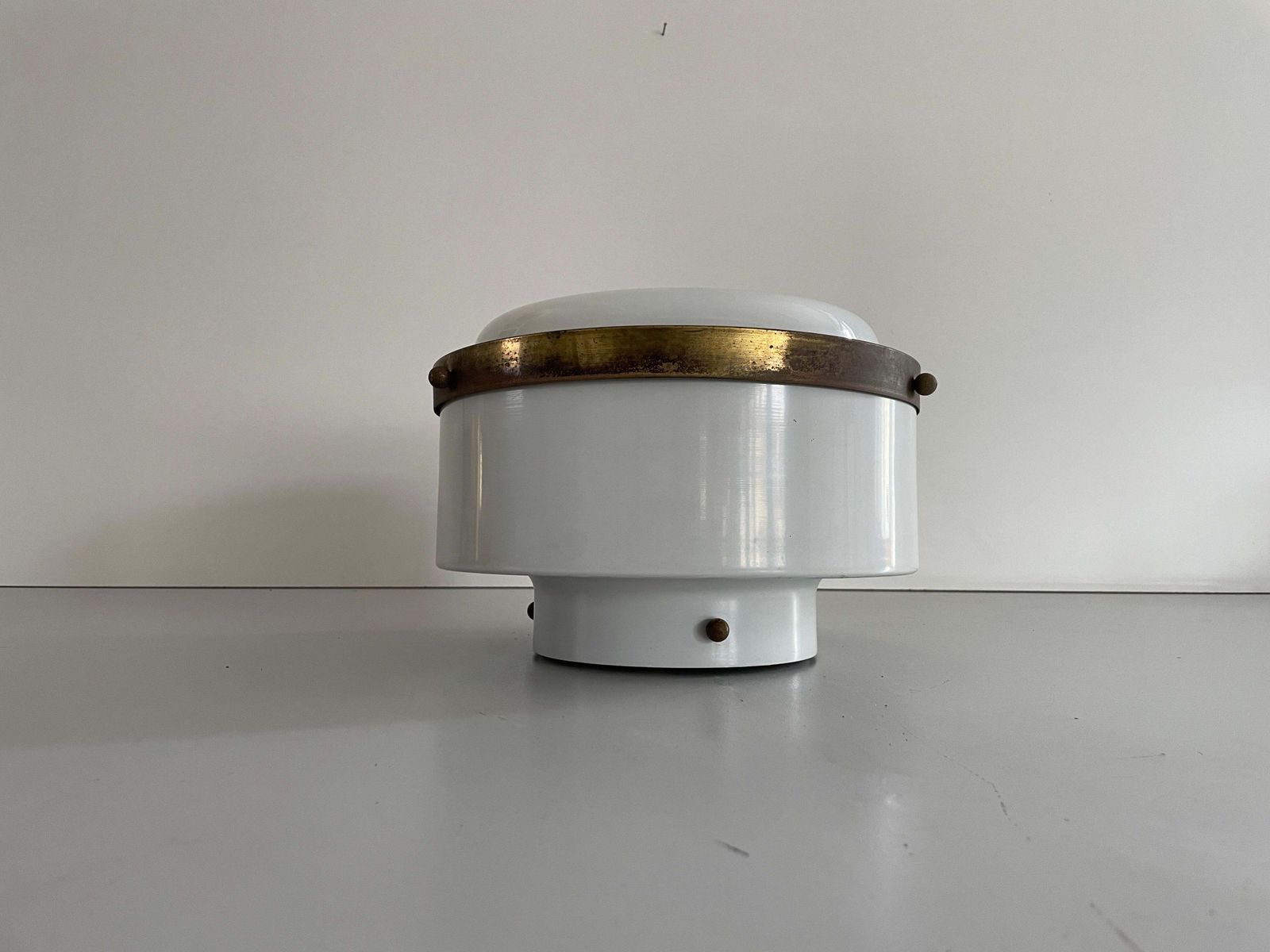 Round Opaline Glass Flush Mount Light By Minilumi Design, 1960s, Italy photo furniture