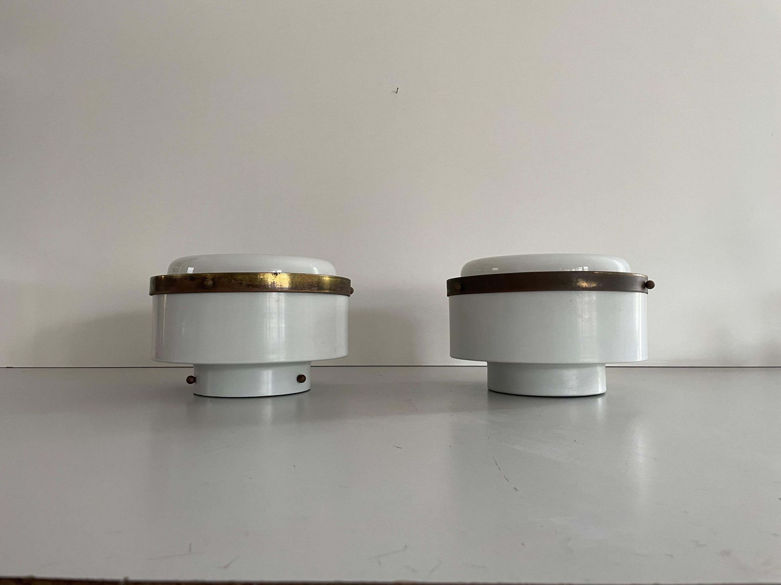 photo for sale Round Opaline Glass Flush Mount Light By Minilumi Design, 1960s, Italy