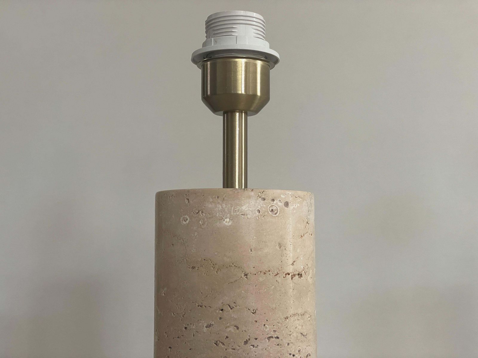 Cylindrical Design Travertine Pair Of Table Lamps, 1980s, Italy photo vintage