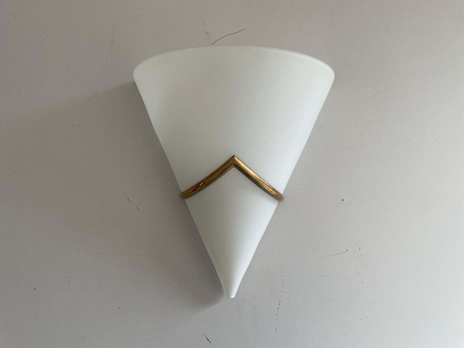 Mid Century Opal Glass And Brass Set Of Three Sconces, 1960s, Italy photo vintage