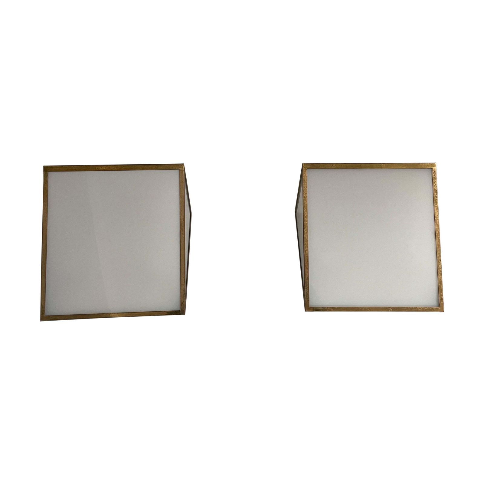 Mid Century Glass And Brass Large Pair Of Cinema Sconces, 1950s, Italy