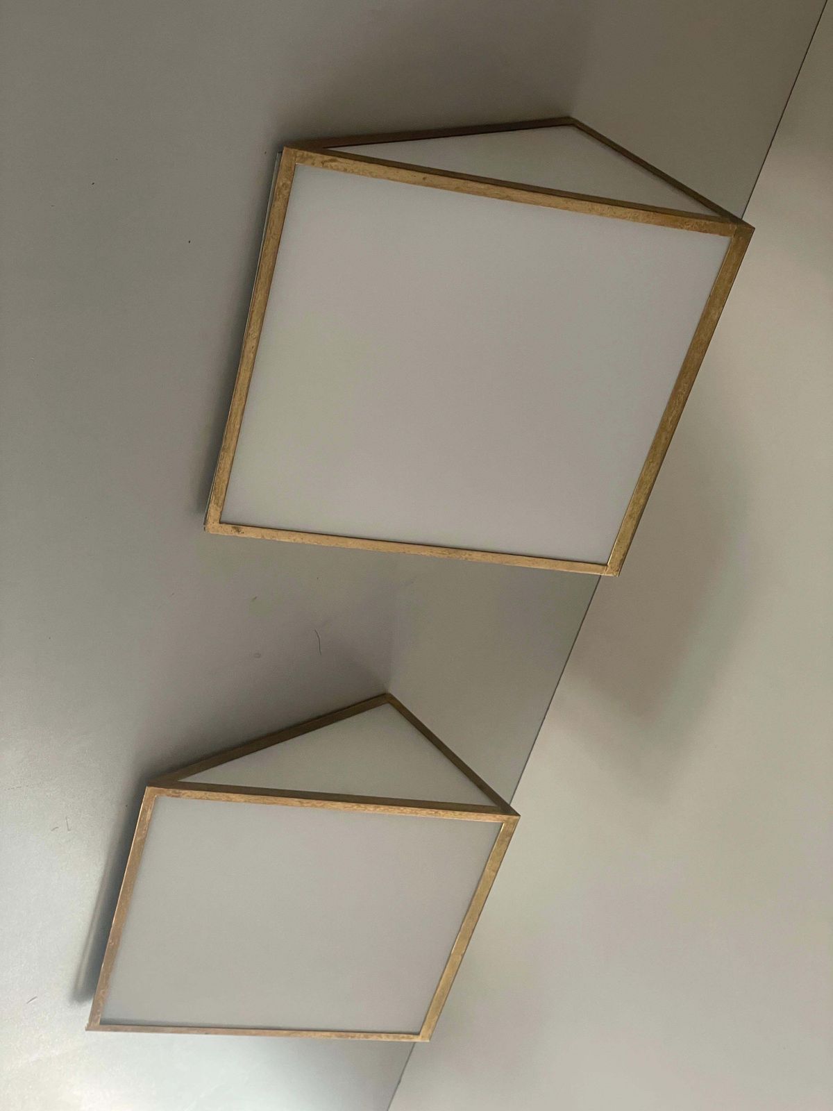 Mid Century Glass And Brass Large Pair Of Cinema Sconces, 1950s, Italy photo for sale