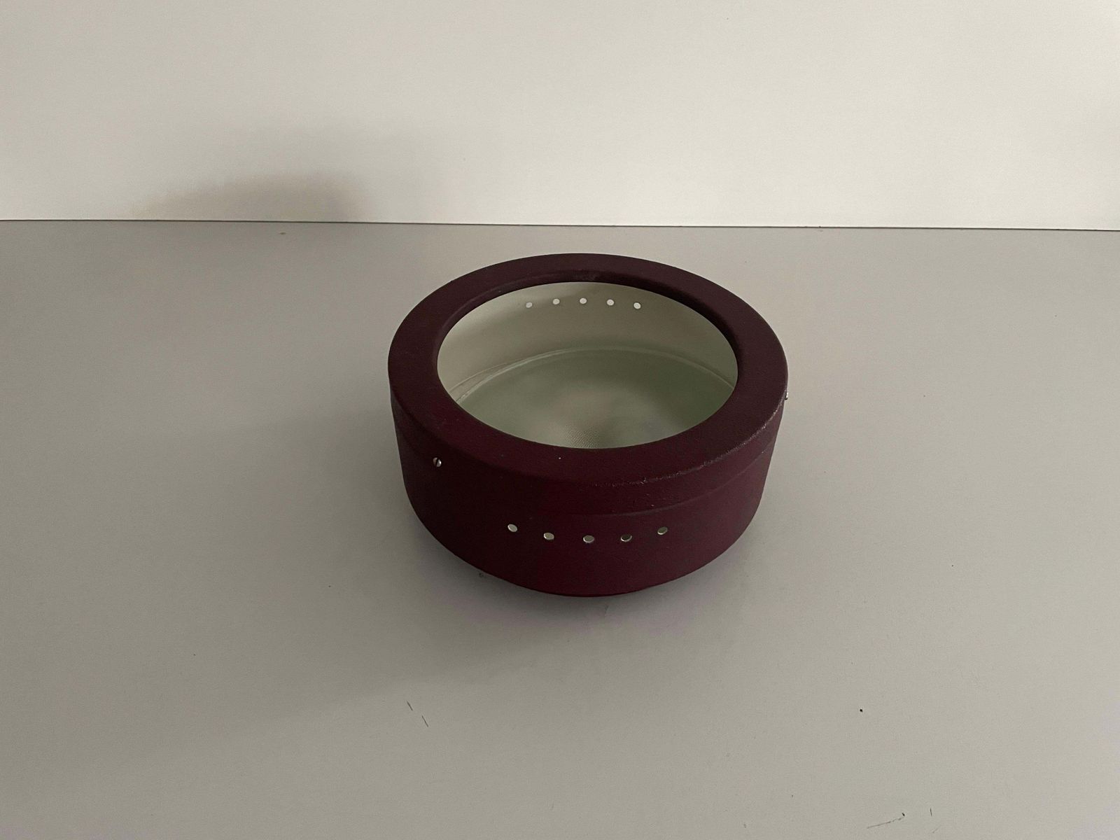 Round Glass And Purple Metal Flush Mount Ceiling Light By Luci, 1960s, Italy photo furniture