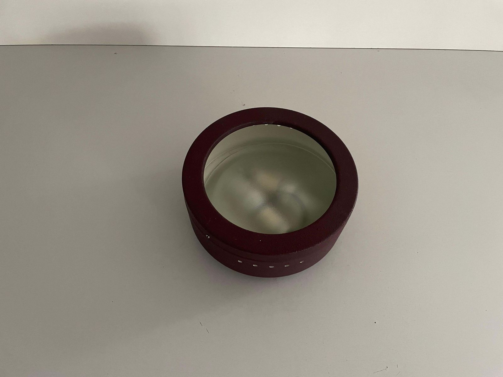 Round Glass And Purple Metal Flush Mount Ceiling Light By Luci, 1960s, Italy photo Lighting