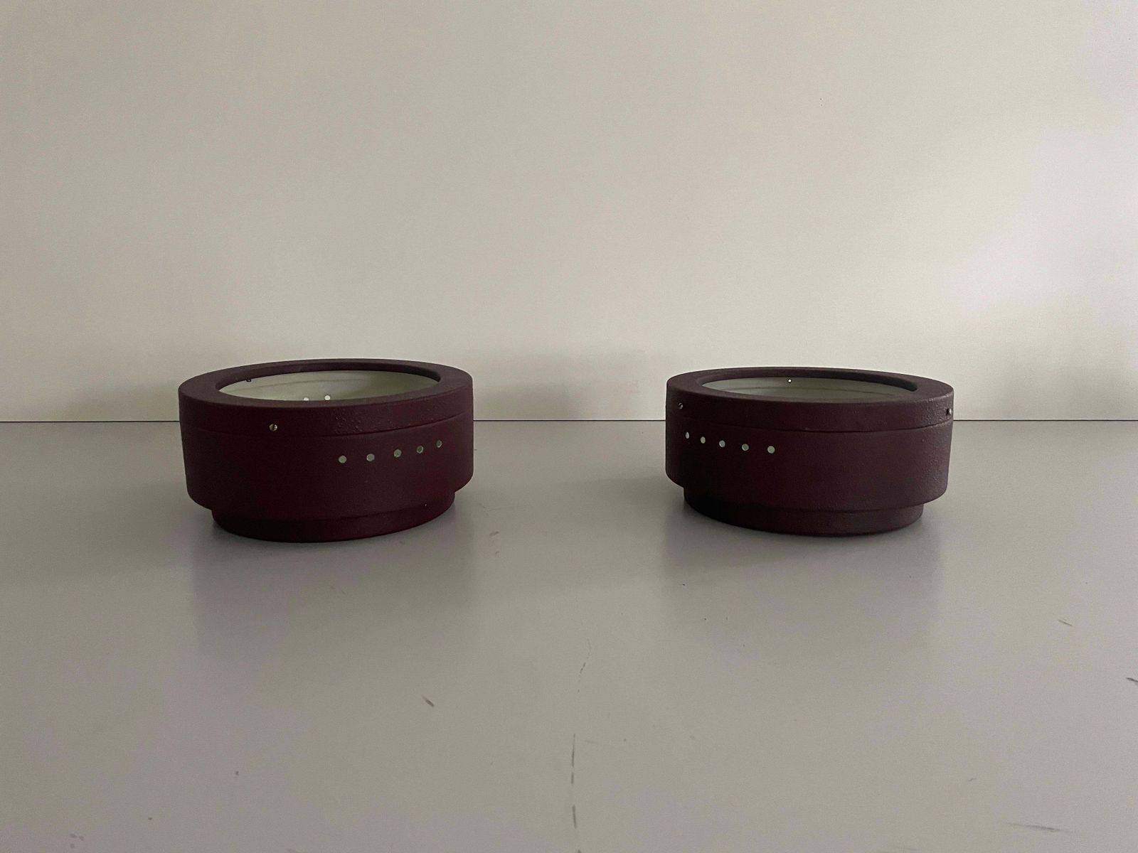 Lighting Round Glass And Purple Metal Flush Mount Ceiling Light By Luci, 1960s, Italy photo