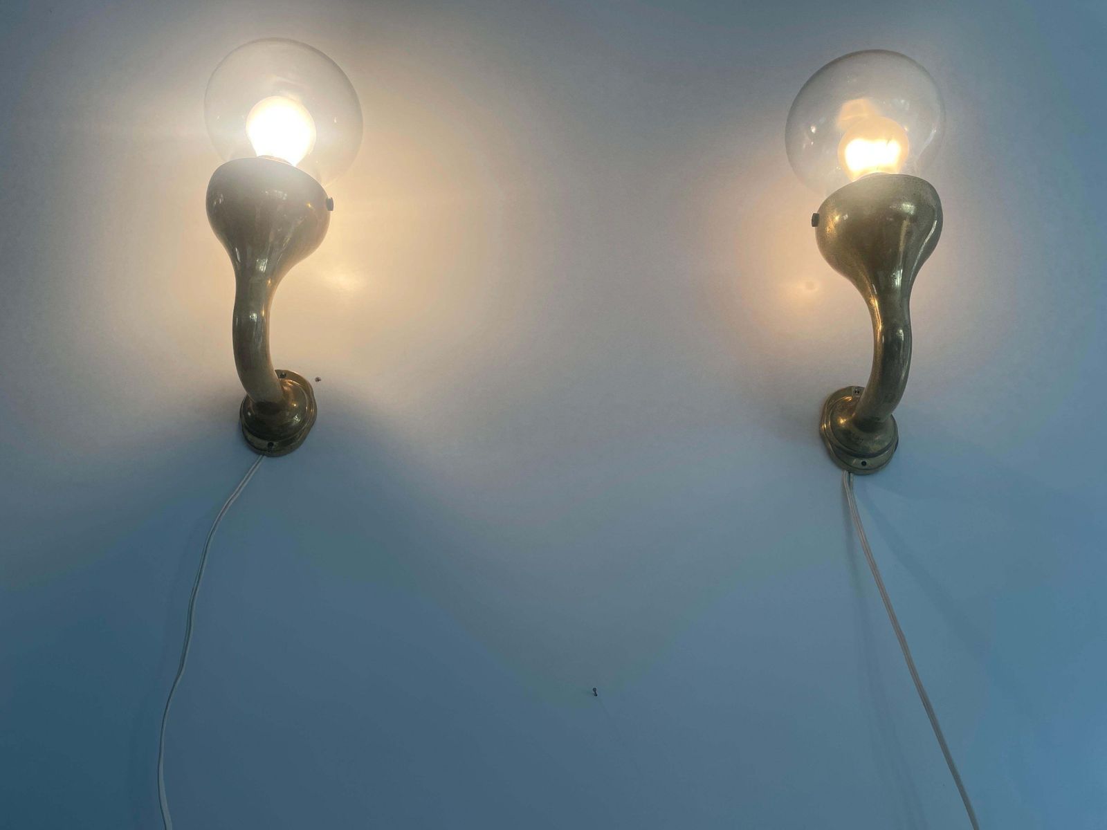 photo vinterior Modernist Glass And Brass Body Pair Of Sconces, 1960s, Italy