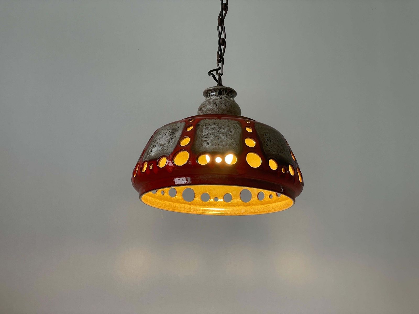 photo for sale Red And Grey Ceramic Ceiling Lamp By Pan Leuchten, 1970s, Germany