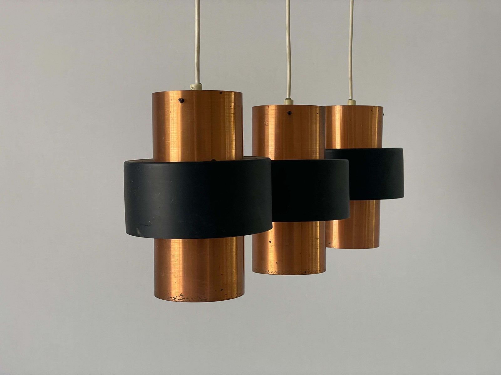 3 Head Enameled Black And Gold Coloured Metal Ceiling Lamp, 1970s, Germany photo vinterior
