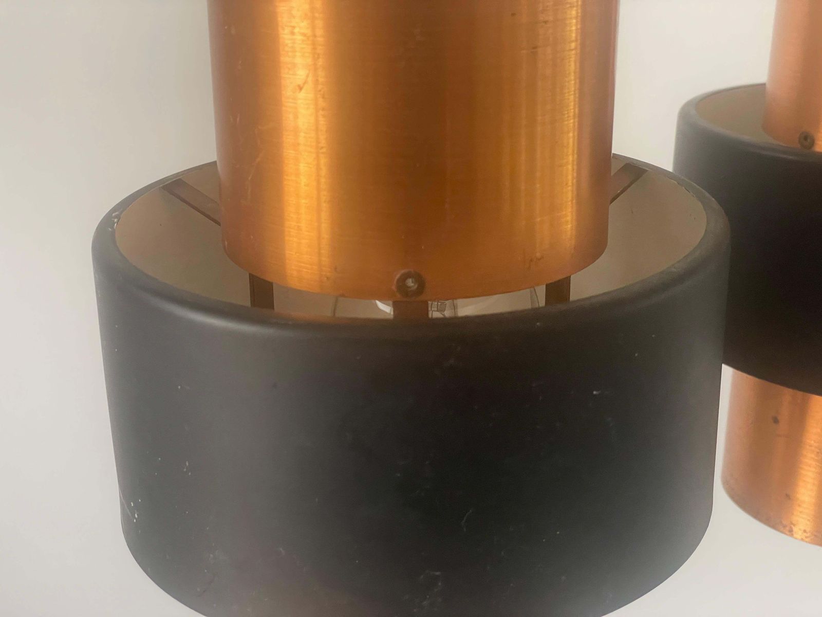 3 Head Enameled Black And Gold Coloured Metal Ceiling Lamp, 1970s, Germany photo vintage