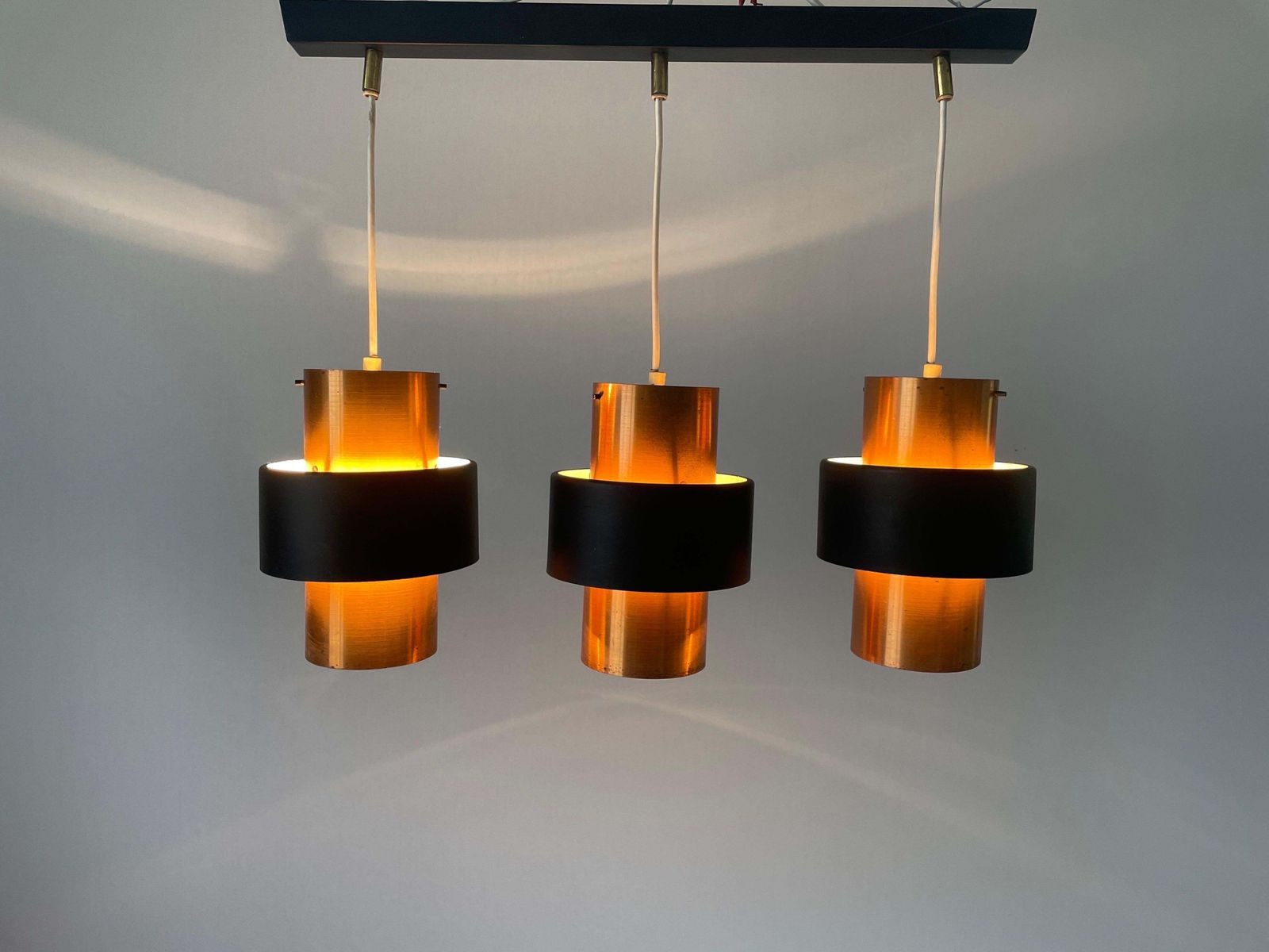 885.0 3 Head Enameled Black And Gold Coloured Metal Ceiling Lamp, 1970s, Germany photo