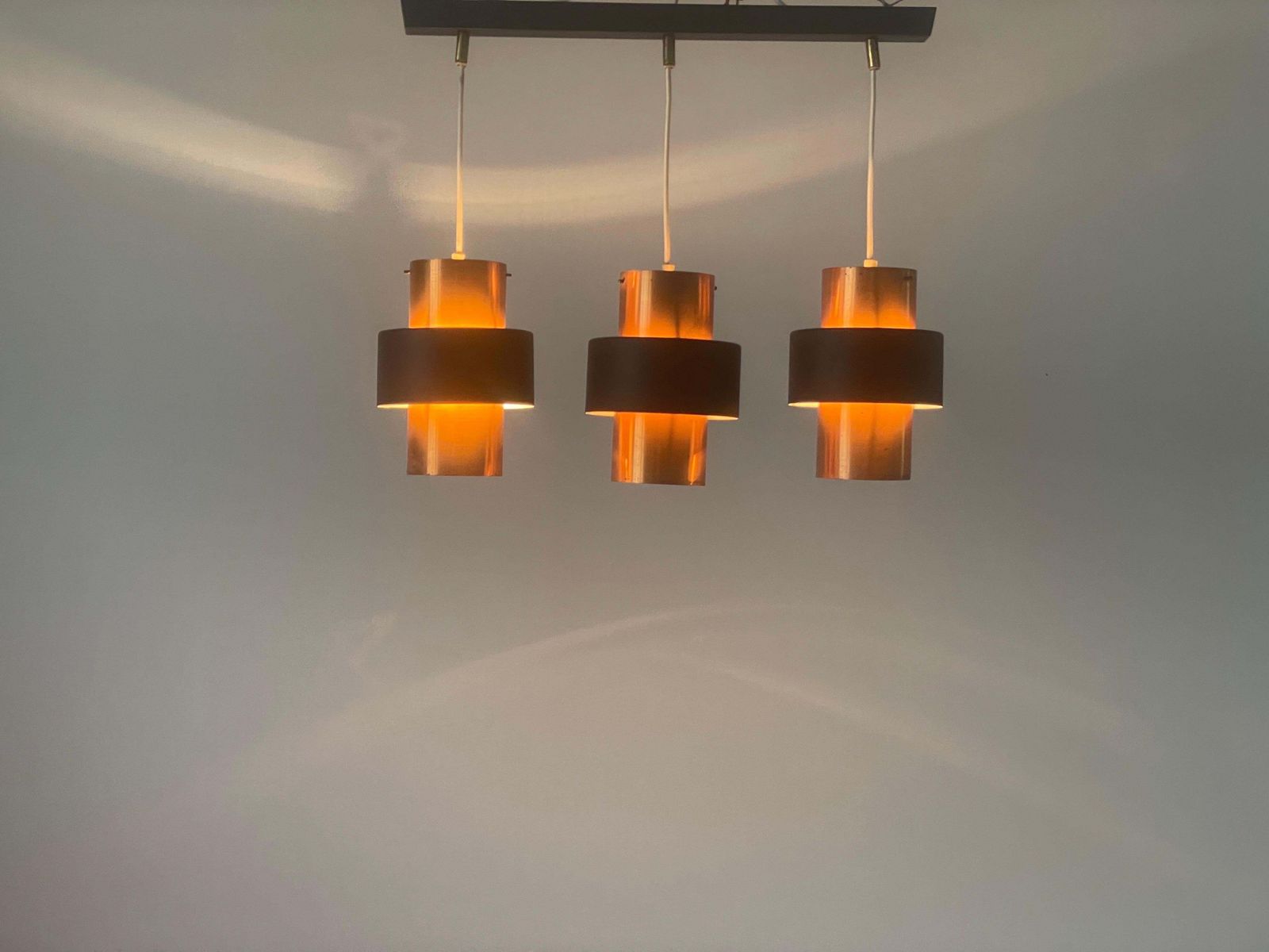 photo vinterior 3 Head Enameled Black And Gold Coloured Metal Ceiling Lamp, 1970s, Germany
