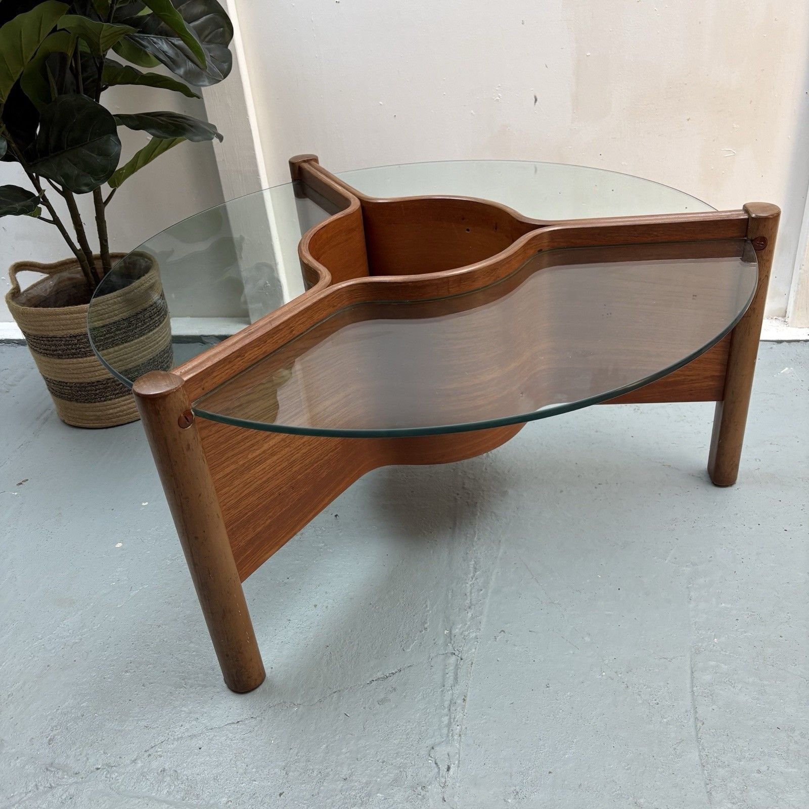 Rare Midcentury Thermoform Plywood Glass Coffee Table Designed By Nathan C.1960 photo for sale
