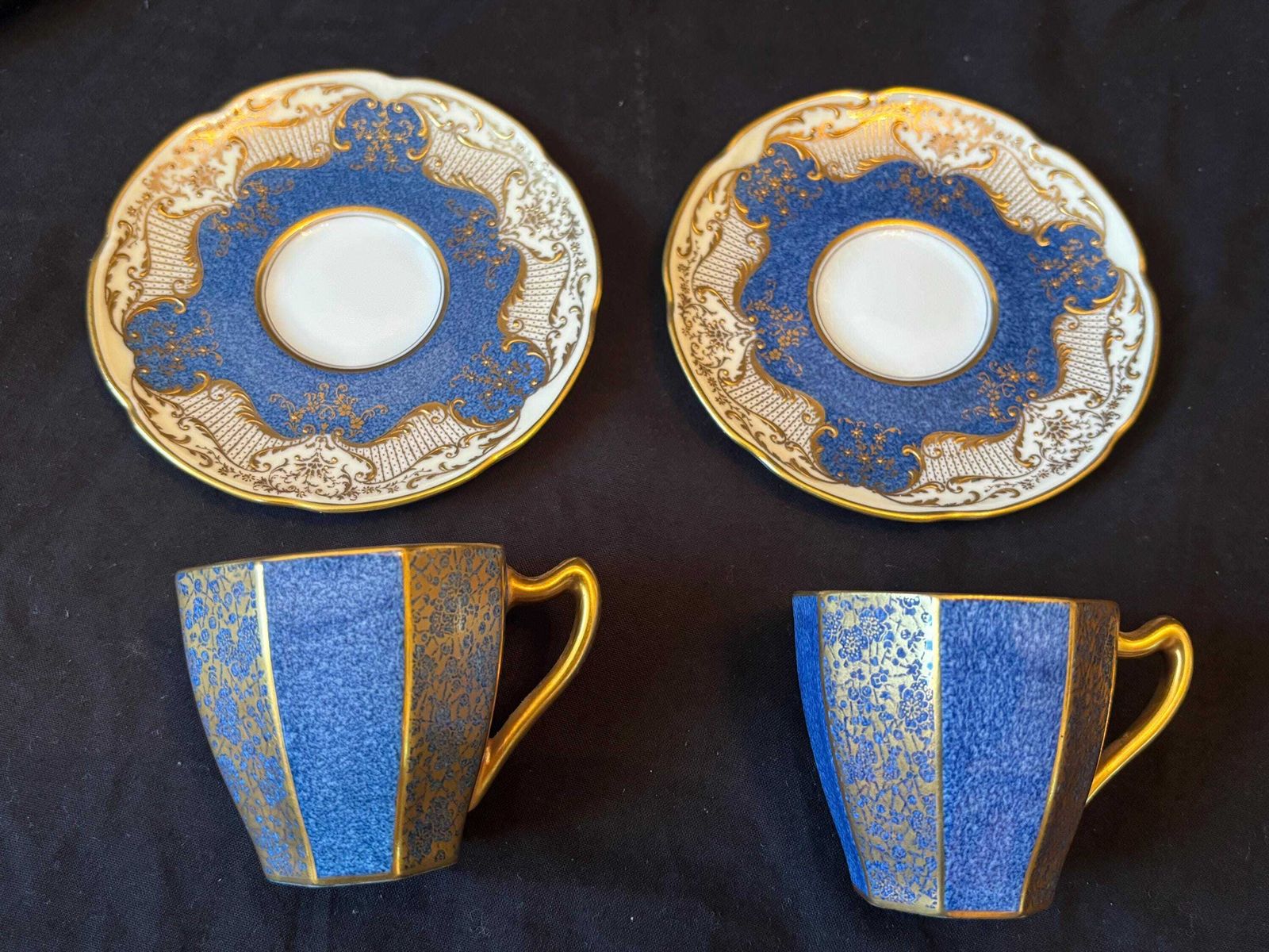 Royal Doulton Art Deco Hand Painted Demitasse Cups & Saucers Gilt Floral Pattern photo for sale