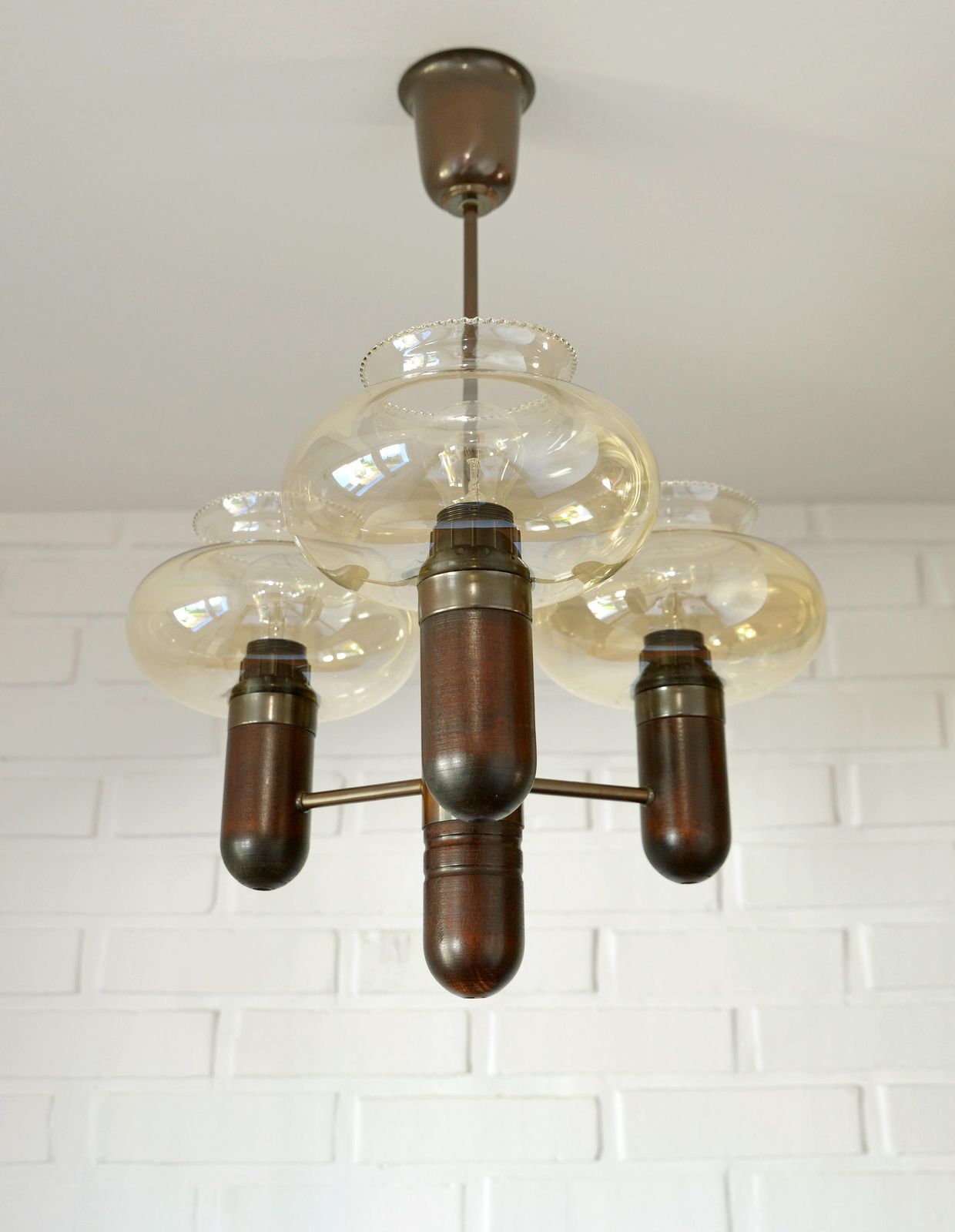 Vintage Pendant Light / Mid Century Rustic Lamp / Wooden Hanging Lamp / Colonial Chandelier From 1970's photo vinterior