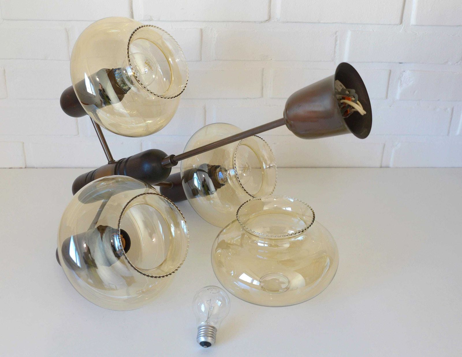 photo for sale Vintage Pendant Light / Mid Century Rustic Lamp / Wooden Hanging Lamp / Colonial Chandelier From 1970's
