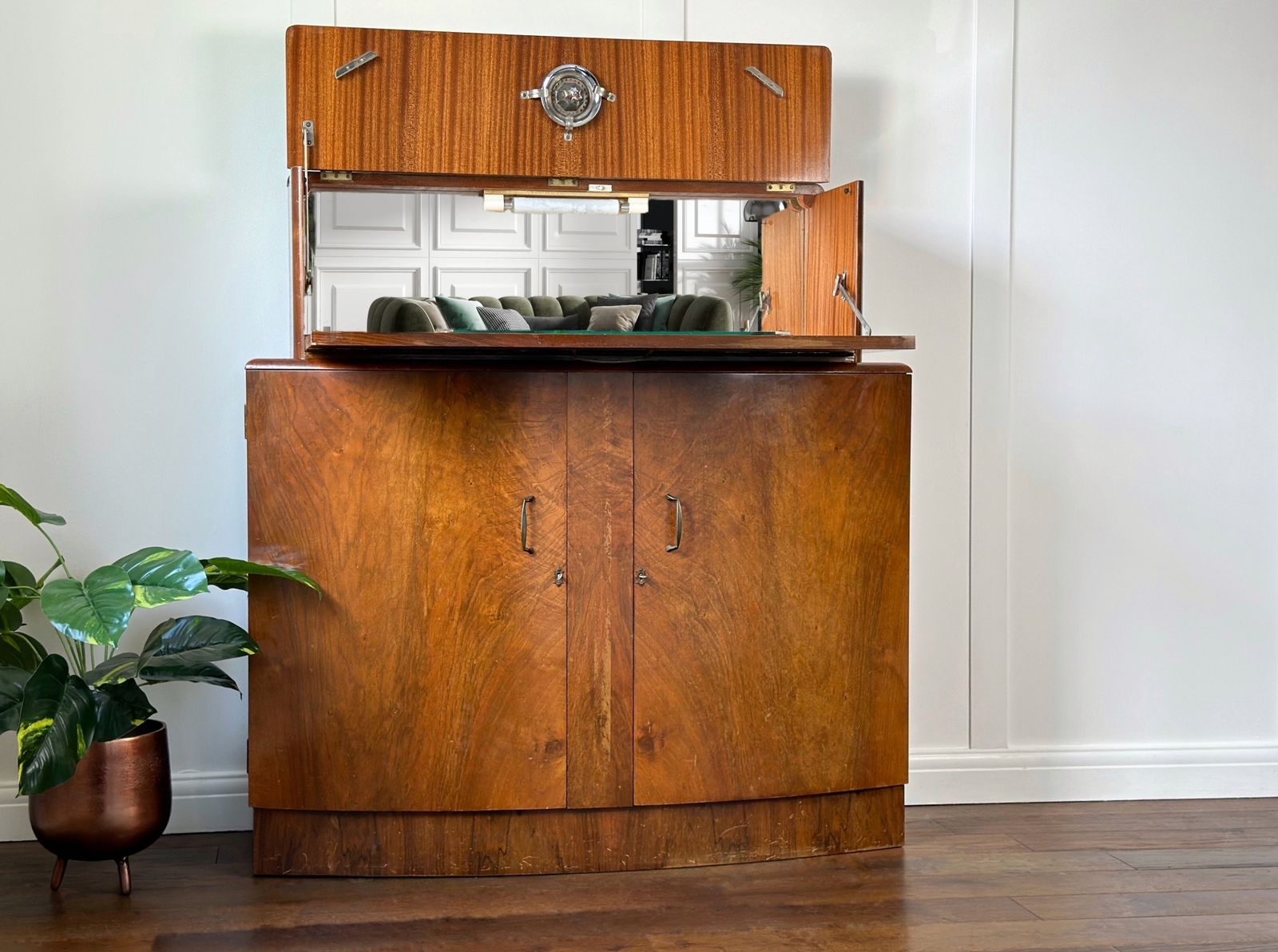 Walnut Art Deco Cocktail Cabinet, 1920s Inspired Bar, Gatsby Whiskey Bar, For Bespoke Order