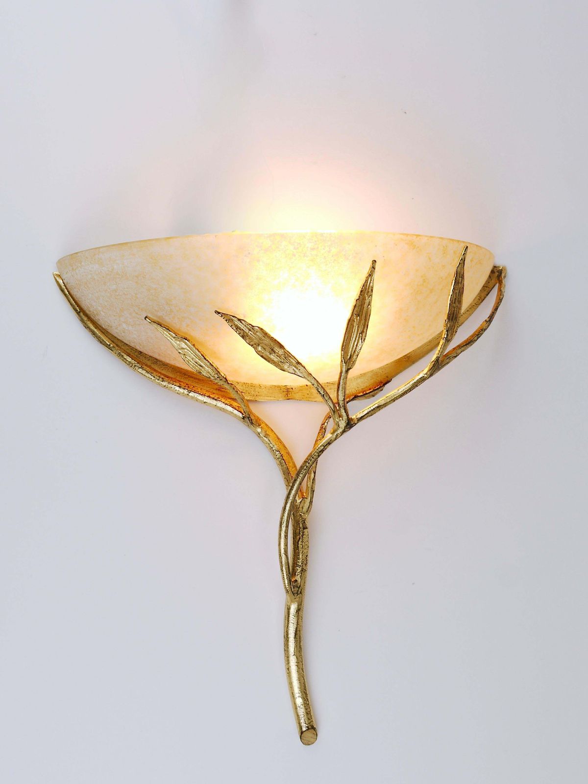 Banci Firenze Gilt Iron & Scavo Glass Floral Sconces, Wall Lights, Italy, 1970s photo for sale