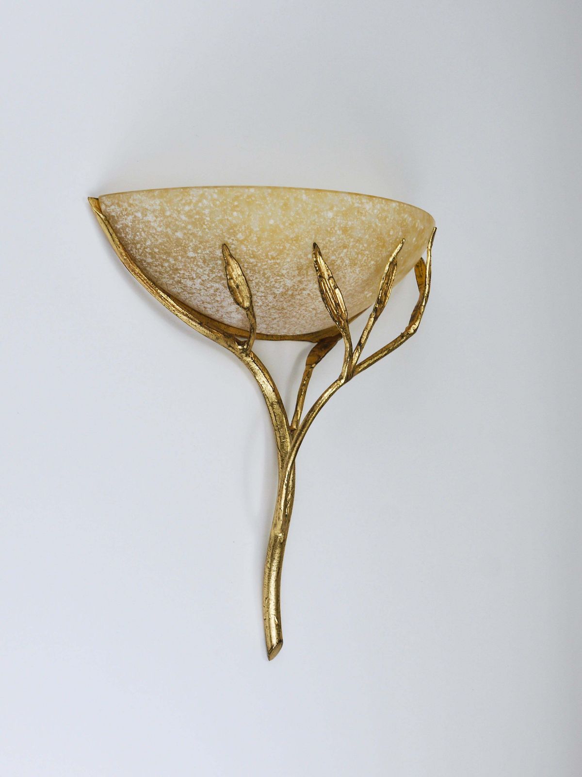 photo for sale Banci Firenze Gilt Iron & Scavo Glass Floral Sconces, Wall Lights, Italy, 1970s