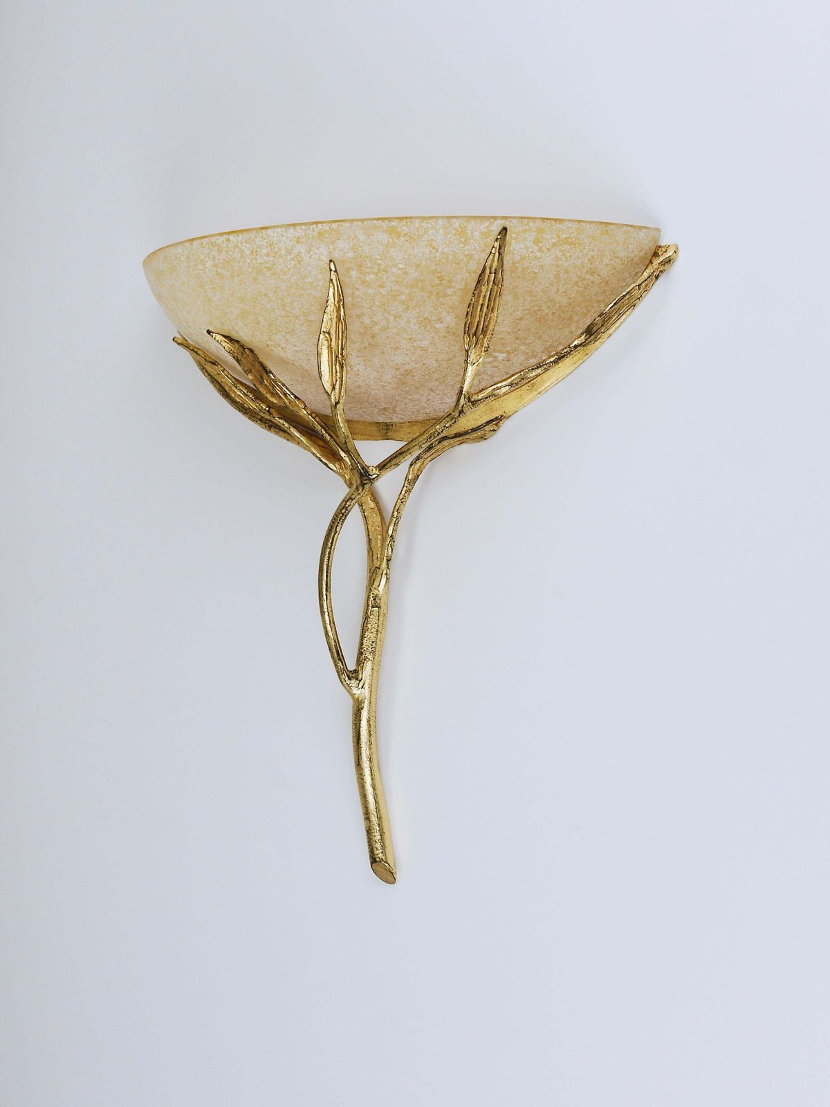 photo vinterior Banci Firenze Gilt Iron & Scavo Glass Floral Sconces, Wall Lights, Italy, 1970s