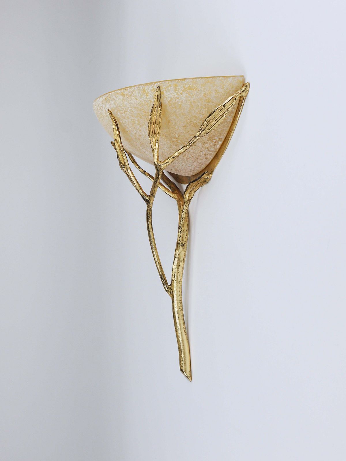 photo vintage Banci Firenze Gilt Iron & Scavo Glass Floral Sconces, Wall Lights, Italy, 1970s