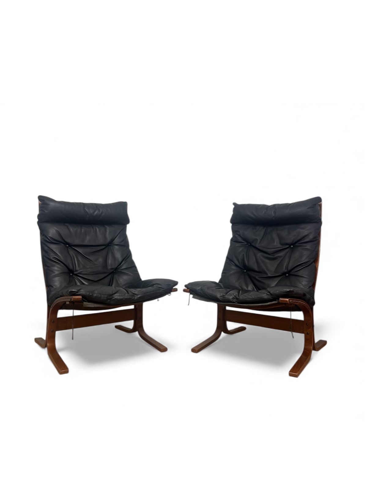 Pair Of Ingmar Relling “Siesta” High‑Back Armchairs In Black Leather For Westnofa, Norway, 1970s, Mid‑Century Scandinavian photo furniture