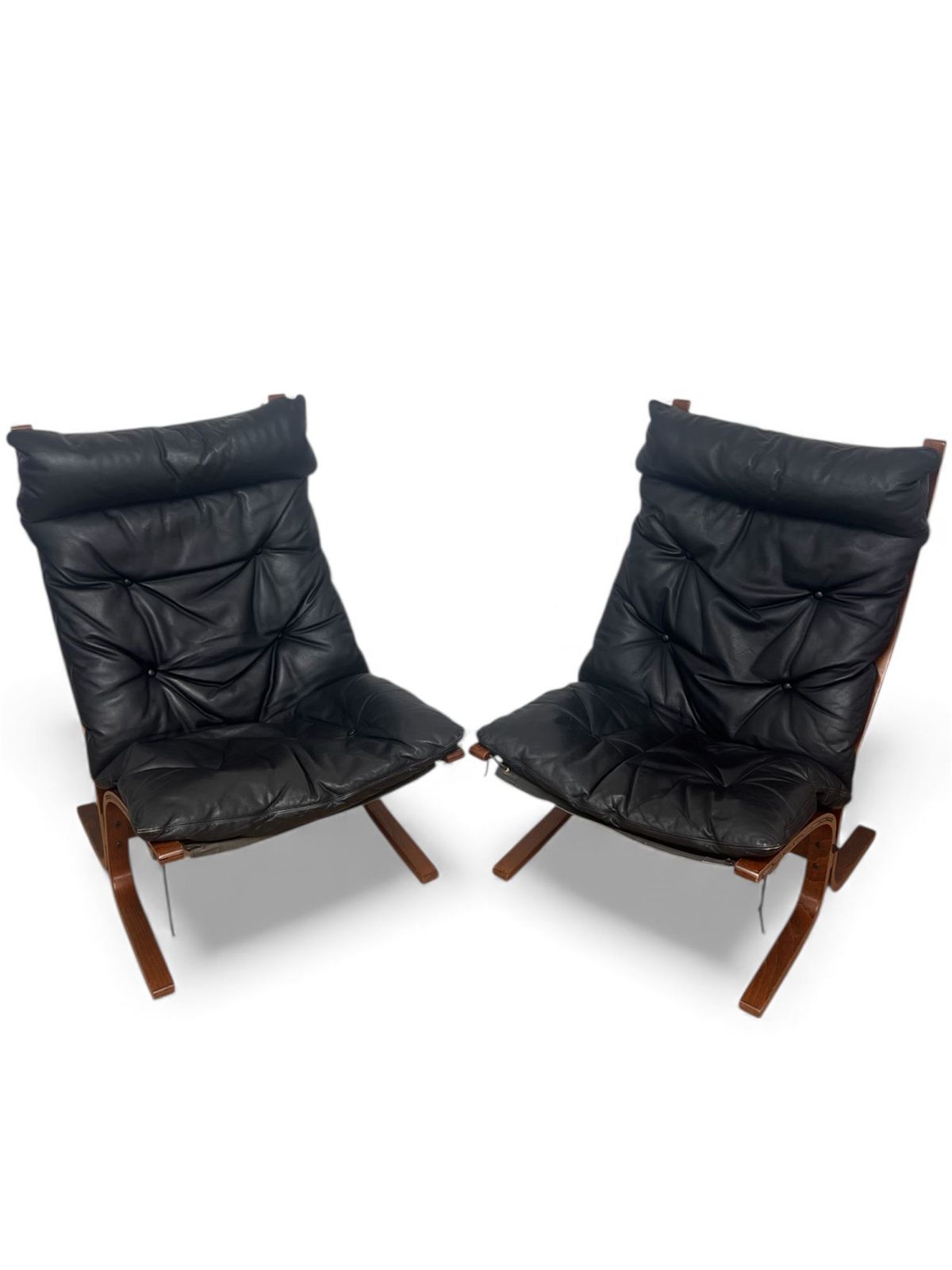 Pair Of Ingmar Relling “Siesta” High‑Back Armchairs In Black Leather For Westnofa, Norway, 1970s, Mid‑Century Scandinavian photo 1645.0
