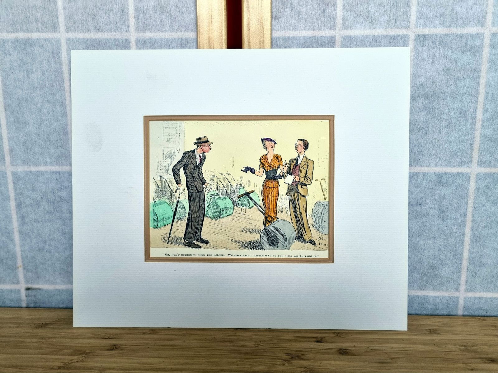Vintage Mounted Cartoon Print, Punch Magazine Illustration, Arthur Wallis Mills Satirical Scene, 1920s British Humour Art