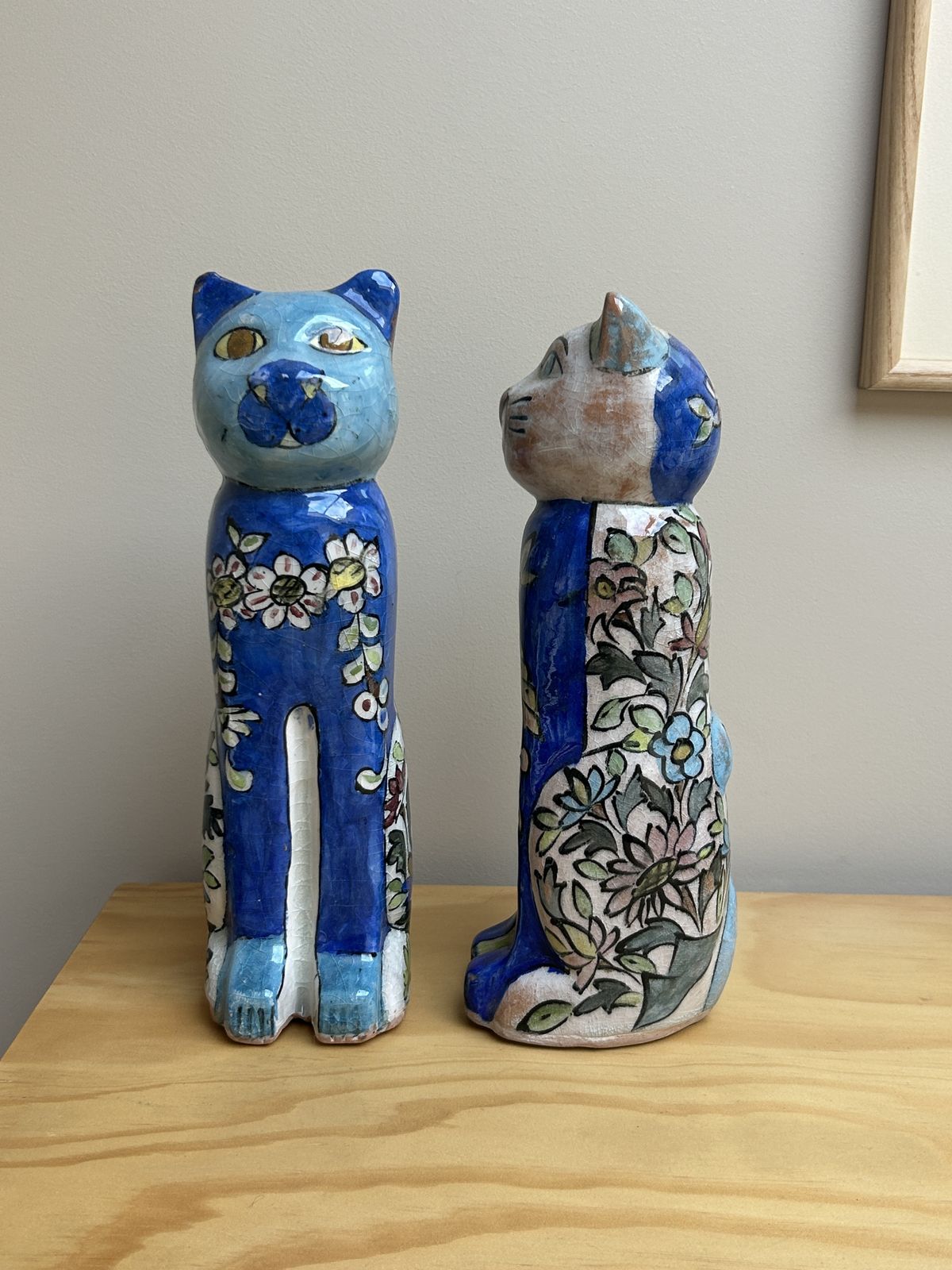 Persian Ceramic Cats (Sold In Pair), Hand Painted And Glazed. Stunning photo 160.0