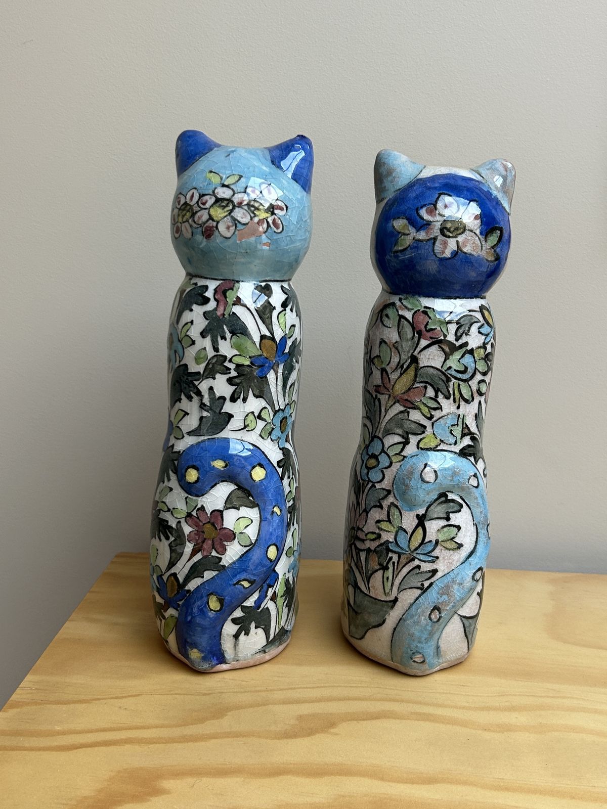 Persian Ceramic Cats (Sold In Pair), Hand Painted And Glazed. Stunning photo buy