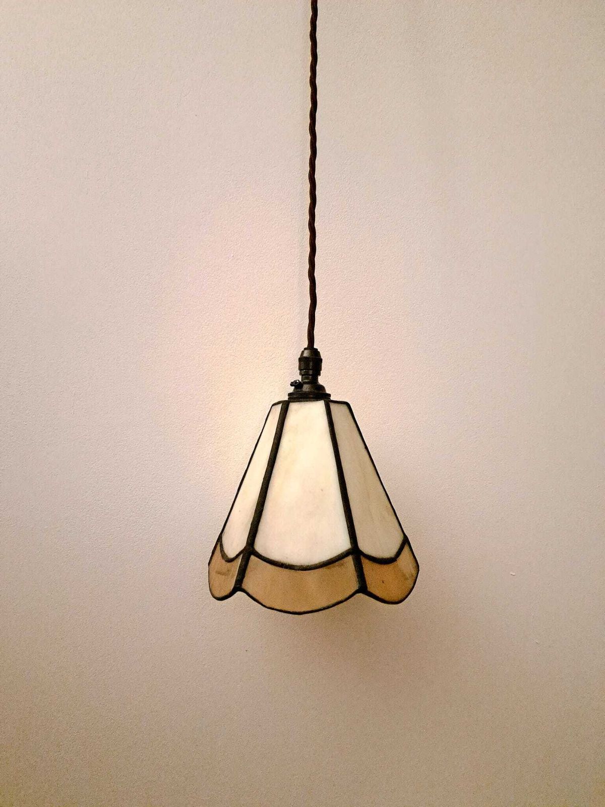 Art Deco Pendant Light In A Brown & Cream Opaline, Original 1930s photo vintage