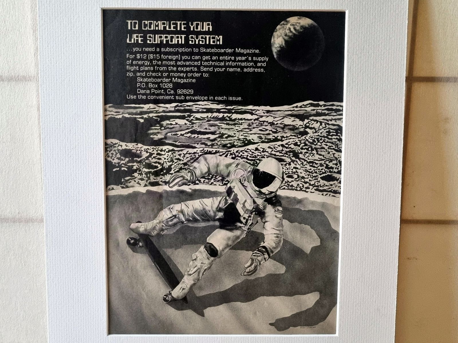 Retro Space Art, Skateboard Magazine Advertisement Mounted, Ron Larson Artist Illustration, 1970s Sci Fi Skate Culture, Sci Fi photo 145.0