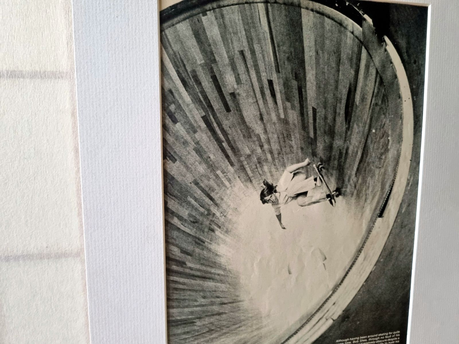 Skateboard Magazine Page Mounted, Bob Shea Vertical Riding, 1970s Southern California Skate Photography photo for sale