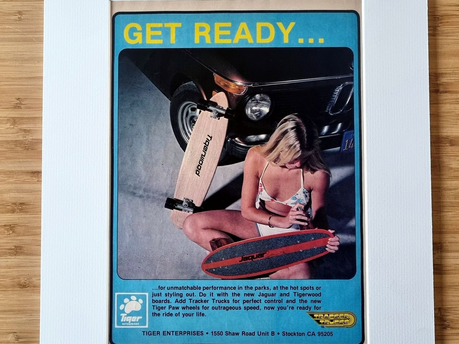 70s Bikini Shot Skate Lifestyle, Skateboard Magazine Advertisement Mounted, Tiger Enterprises Get Ready Graphic, California Youth Style photo 125.0