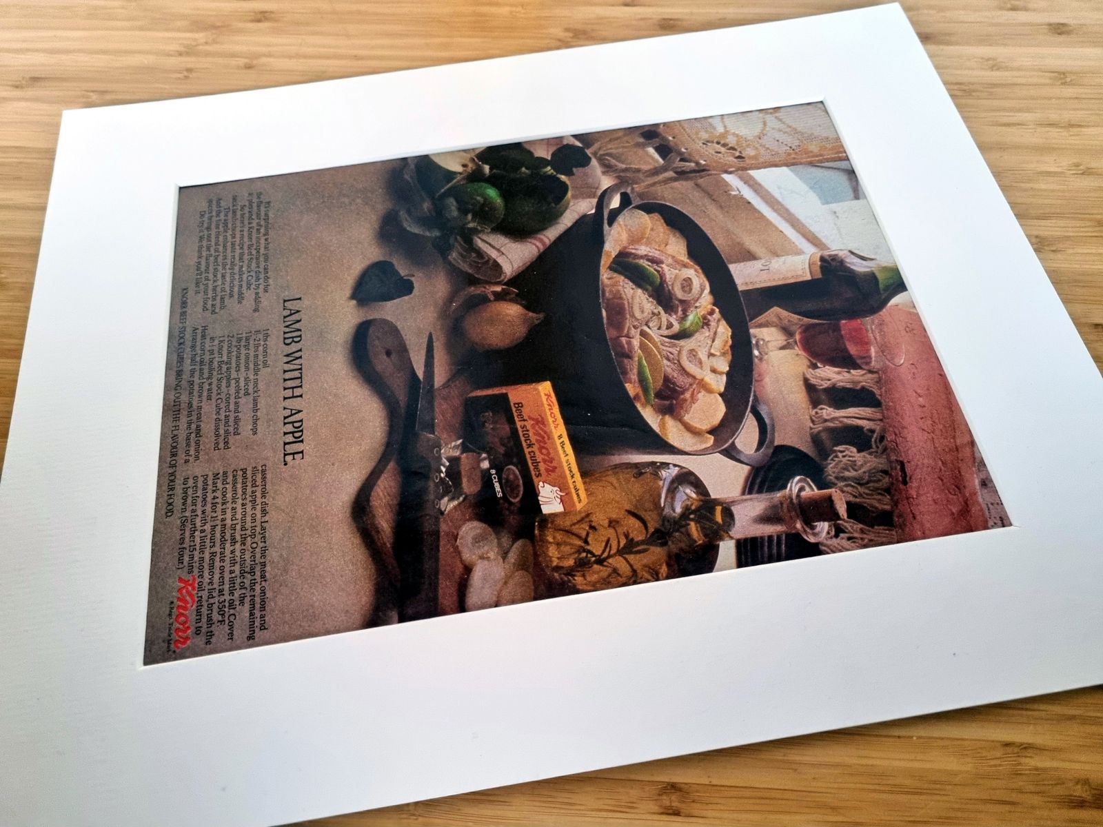 Food Magazine Advertisement Mounted, Lamb With Apple Recipe Image, British Kitchen Wall Art, 1970s Food photo Art