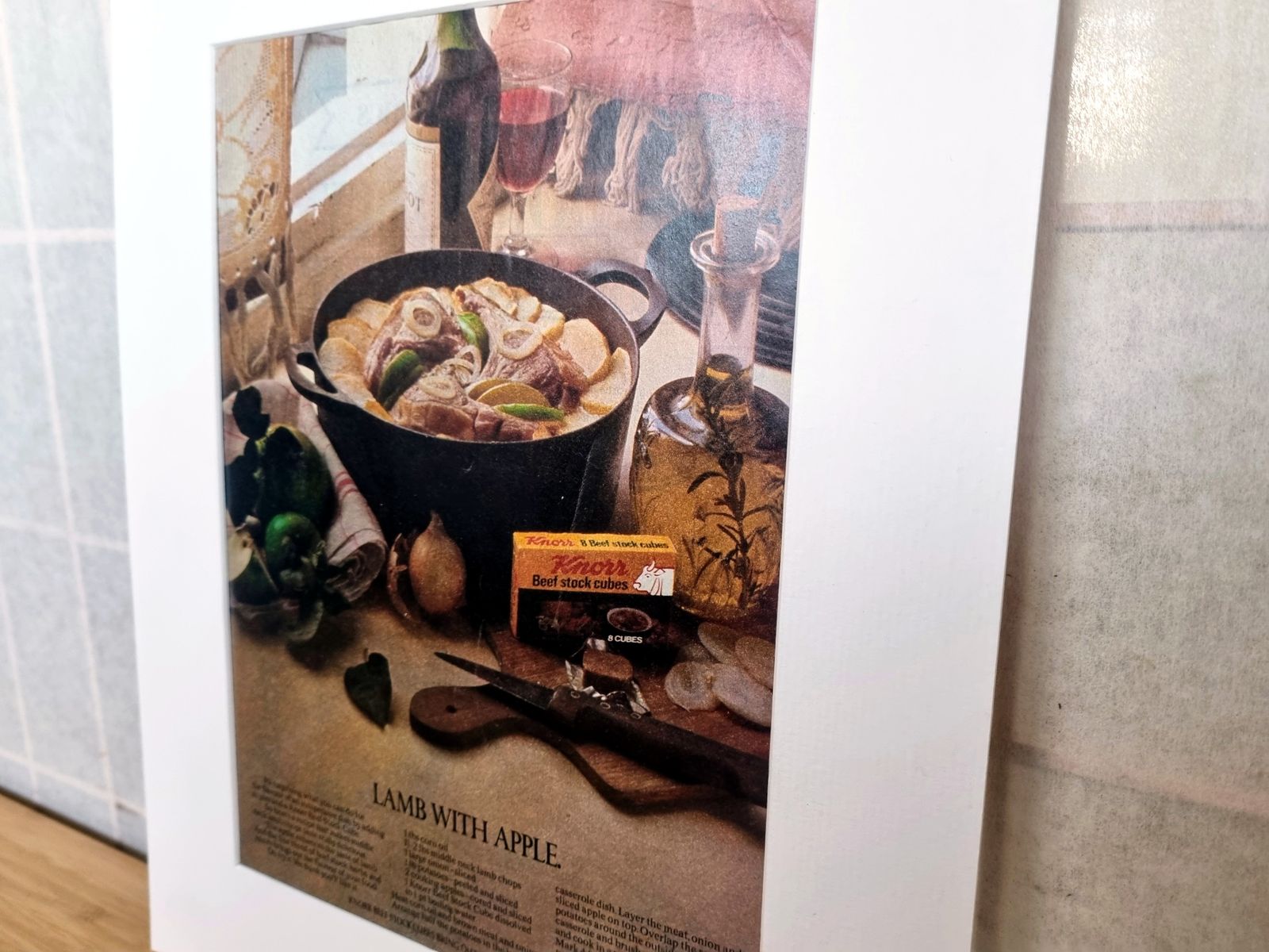 Food Magazine Advertisement Mounted, Lamb With Apple Recipe Image, British Kitchen Wall Art, 1970s Food photo 55.0