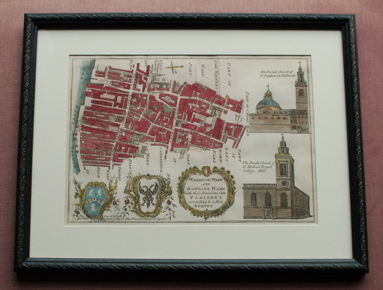 1772 Antique Map Of Walbrook Ward And Dowgate Ward By Thomas Bowen