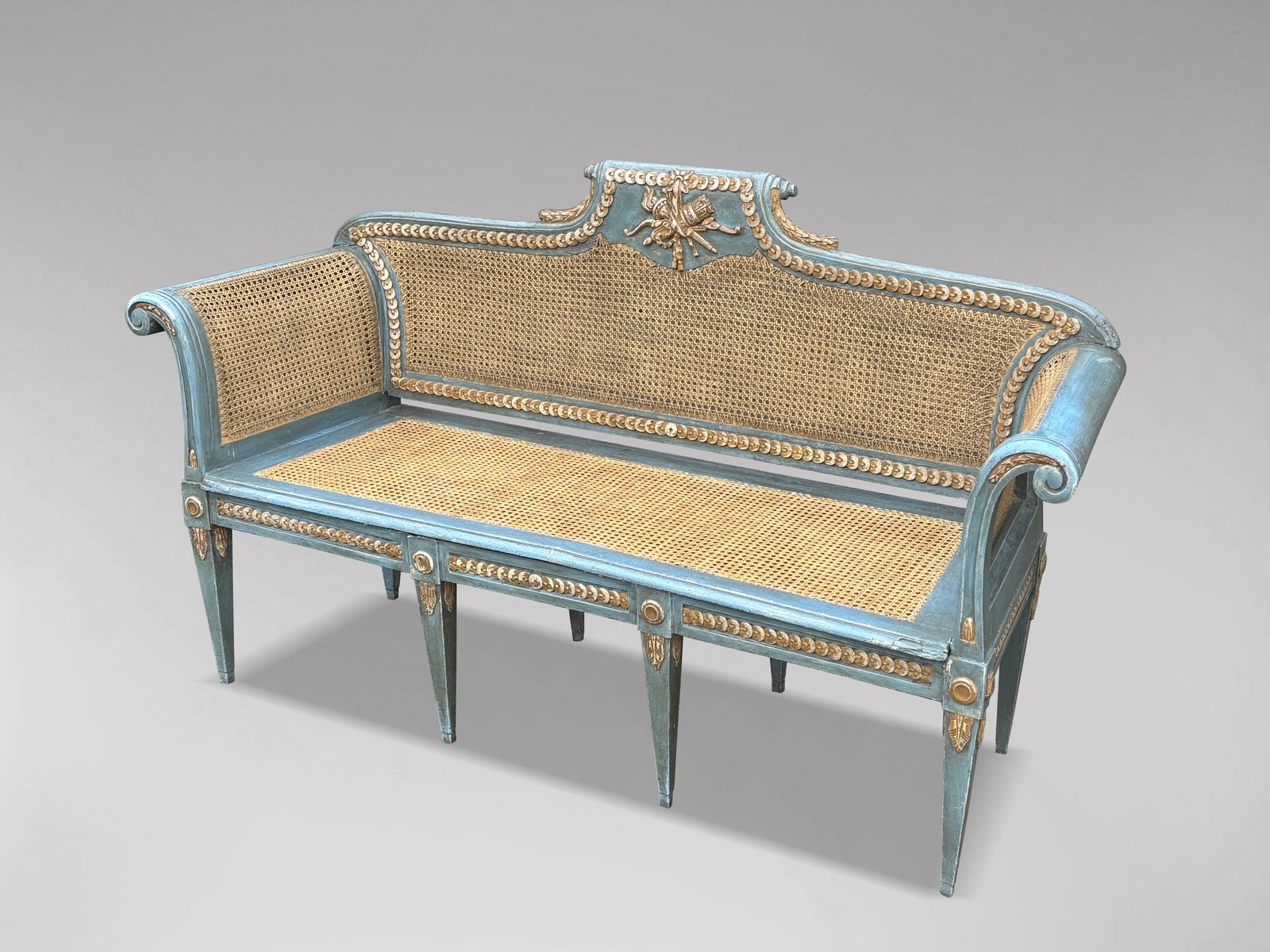 19th Century Louis XVI Painted & Caned Bench photo for sale