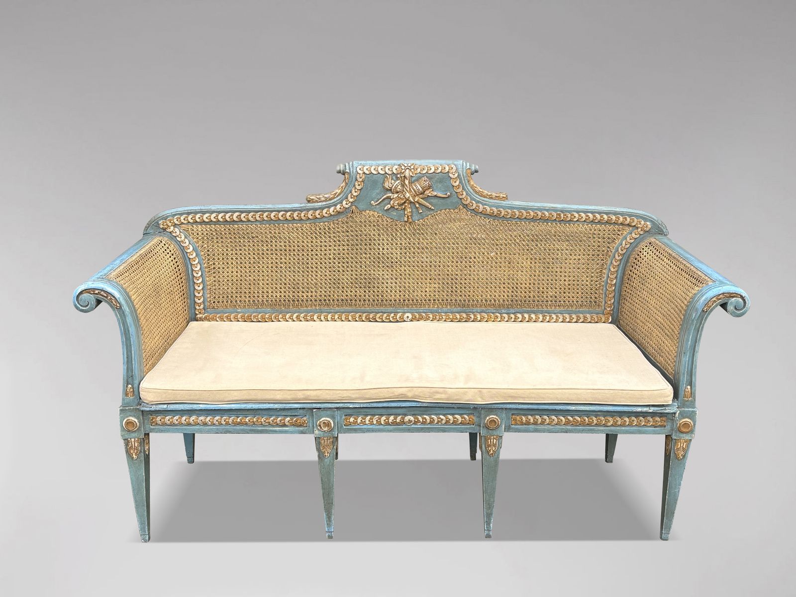 19th Century Louis XVI Painted & Caned Bench photo 3800.0
