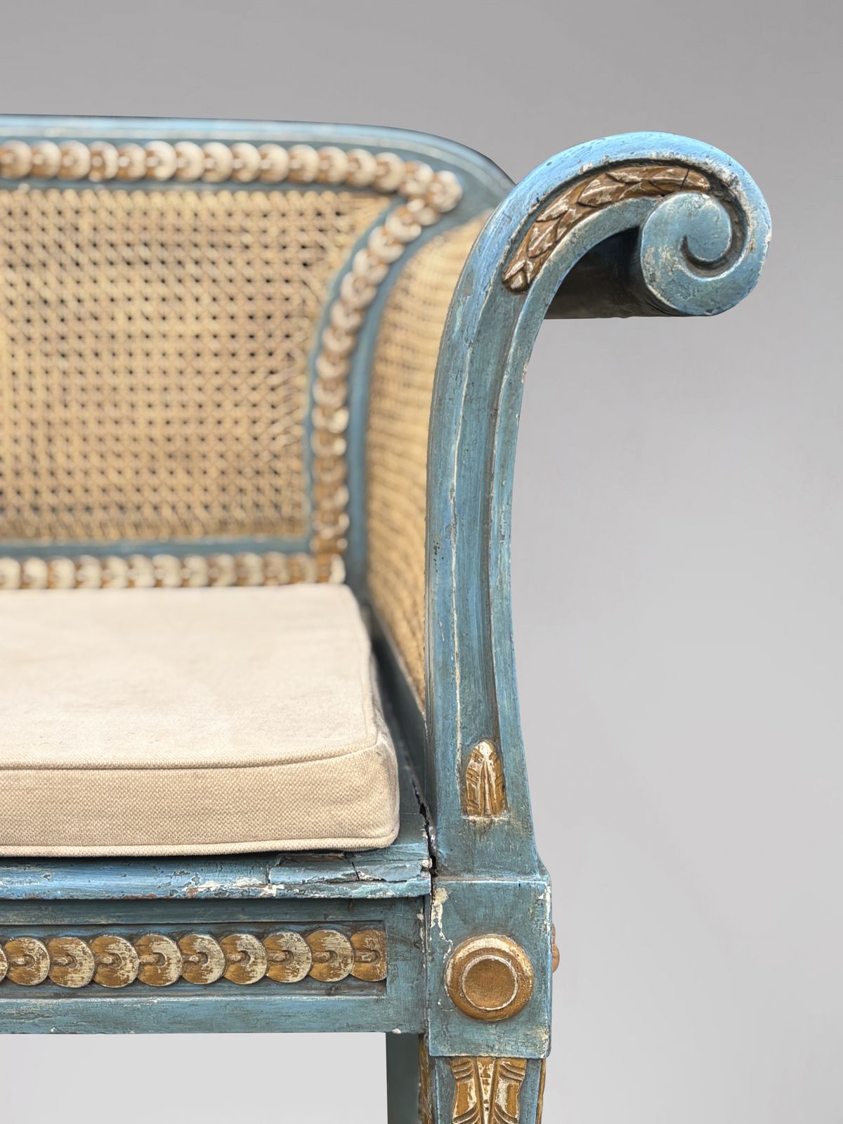 19th Century Louis XVI Painted & Caned Bench photo buy