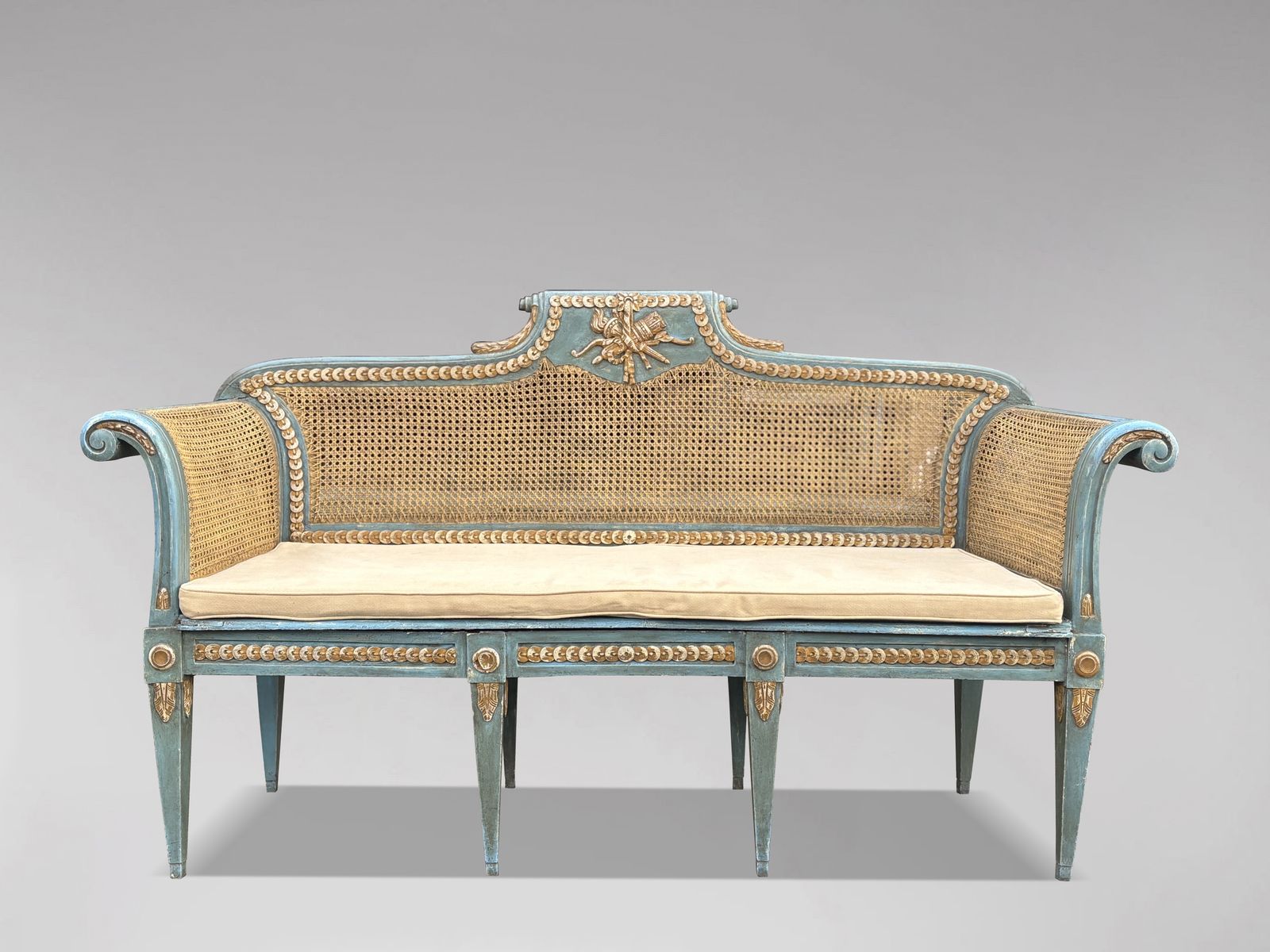 photo for sale 19th Century Louis XVI Painted & Caned Bench