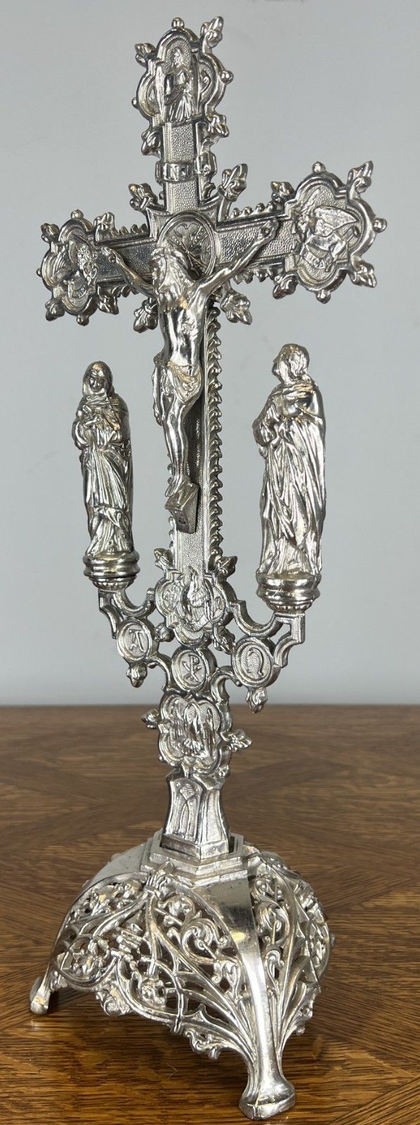 Crucifix Vintage French Style Religious Cross Ornate Stand Lot 4652 photo furniture