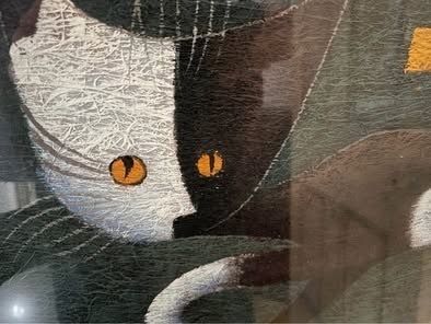 Original Oil Painting Of A Cute Cat In Solid Wood Frame photo furniture