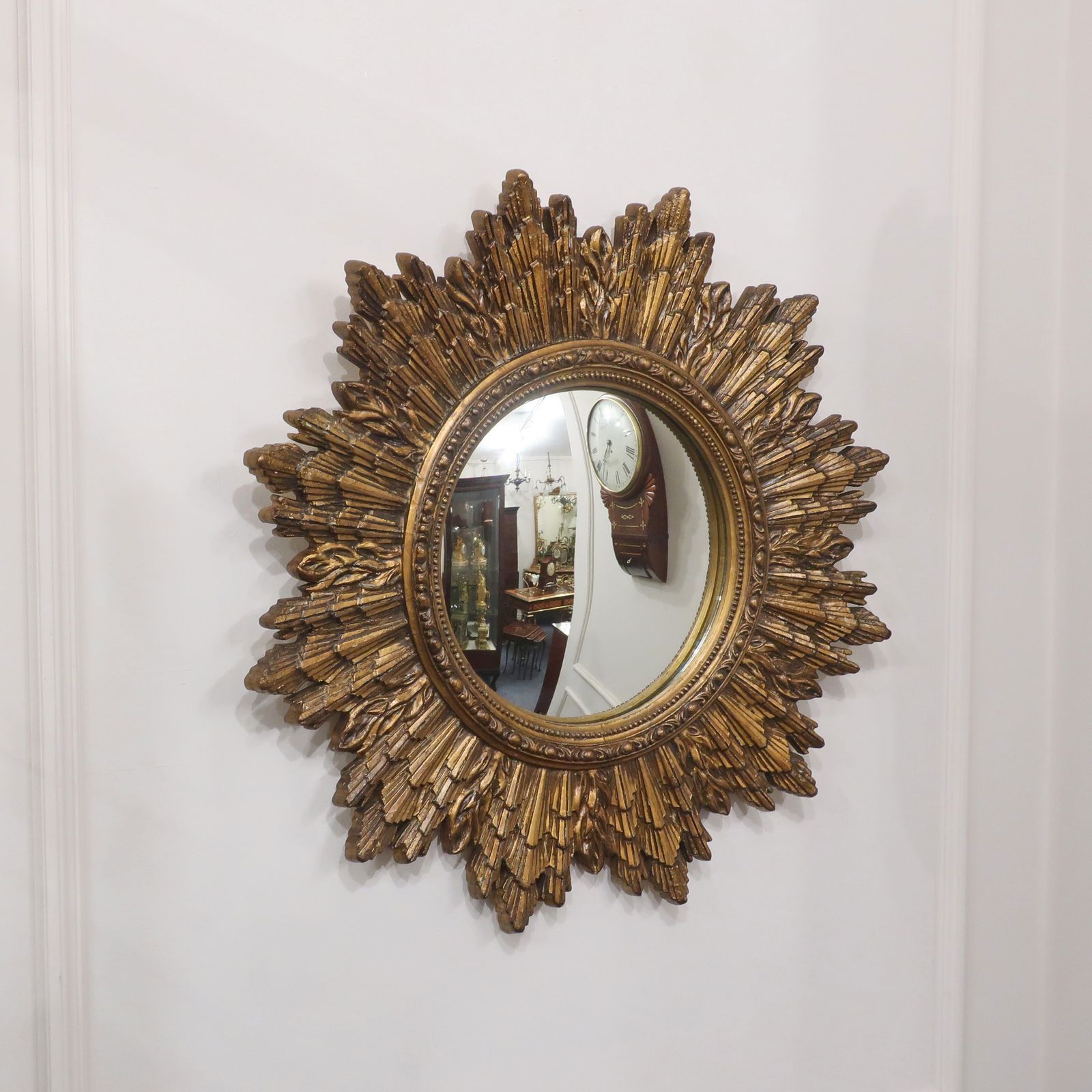 Mid Century Giltwood Sunburst Convex Wall Mirror photo furniture