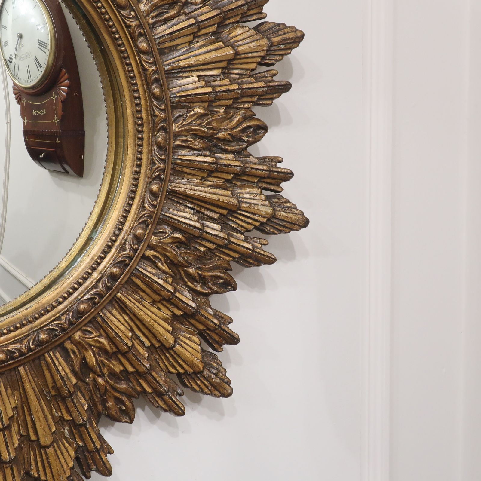 Mid Century Giltwood Sunburst Convex Wall Mirror photo 675.0