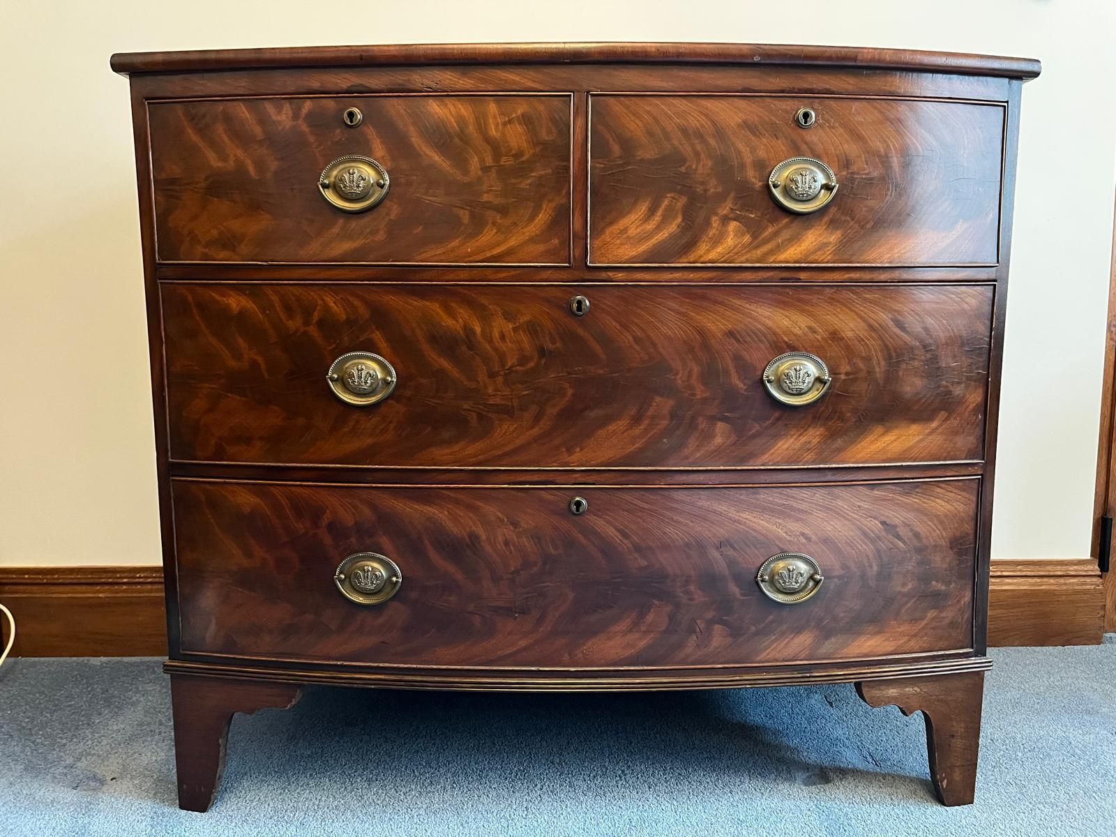 Vintage Regency Bow Fronted Chest Of Drawers