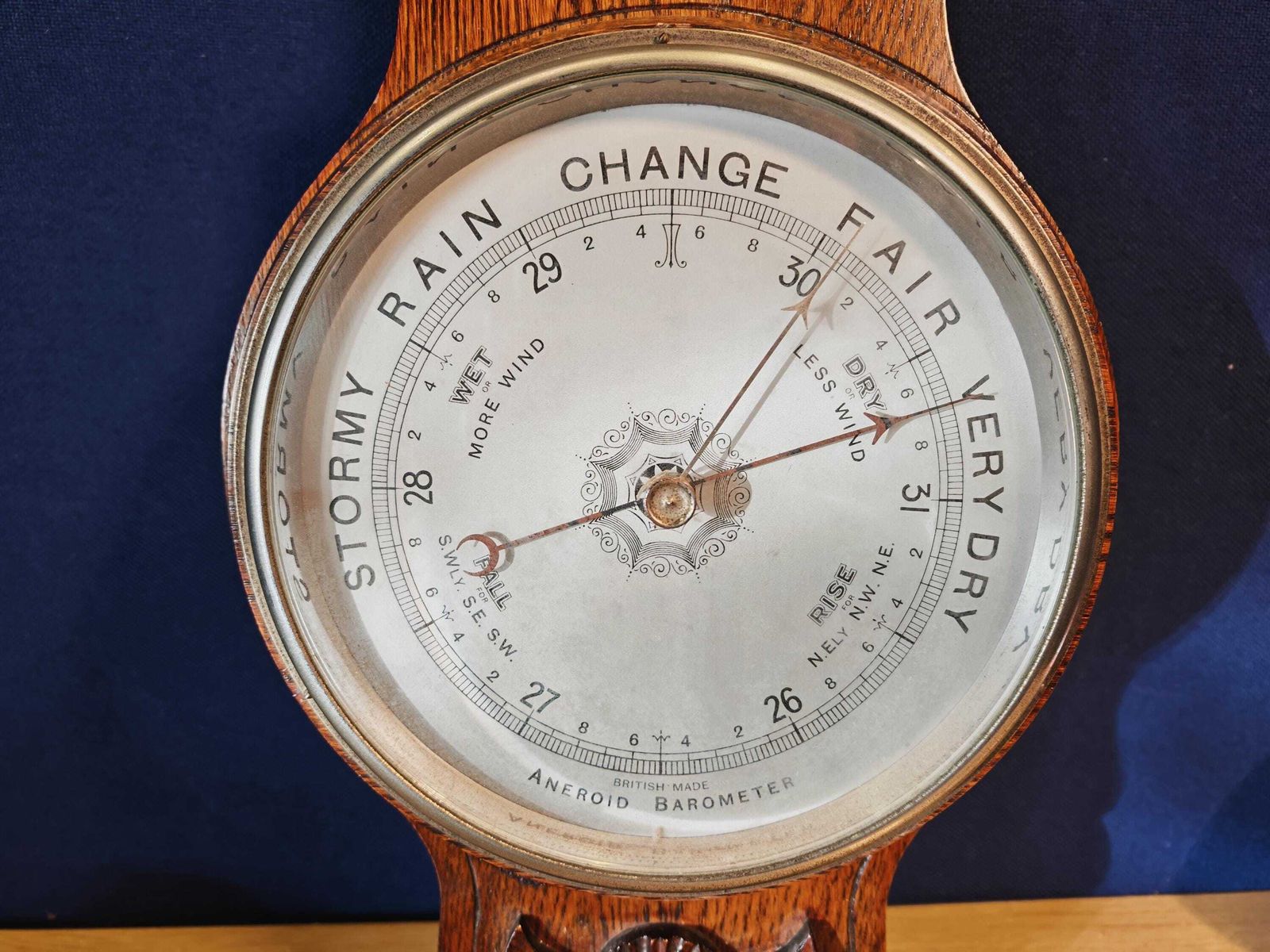Antique Large Oak Aneroid Wall Barometer, Working. Early Mid 20th Century   Heavy photo vinterior