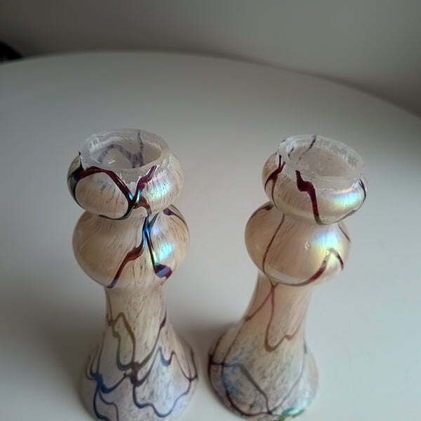 Pair Of Art Nouveau Oil Spot Iridescent Lustre Vases By Rindskopf  Missing Silver Collars photo 180.0