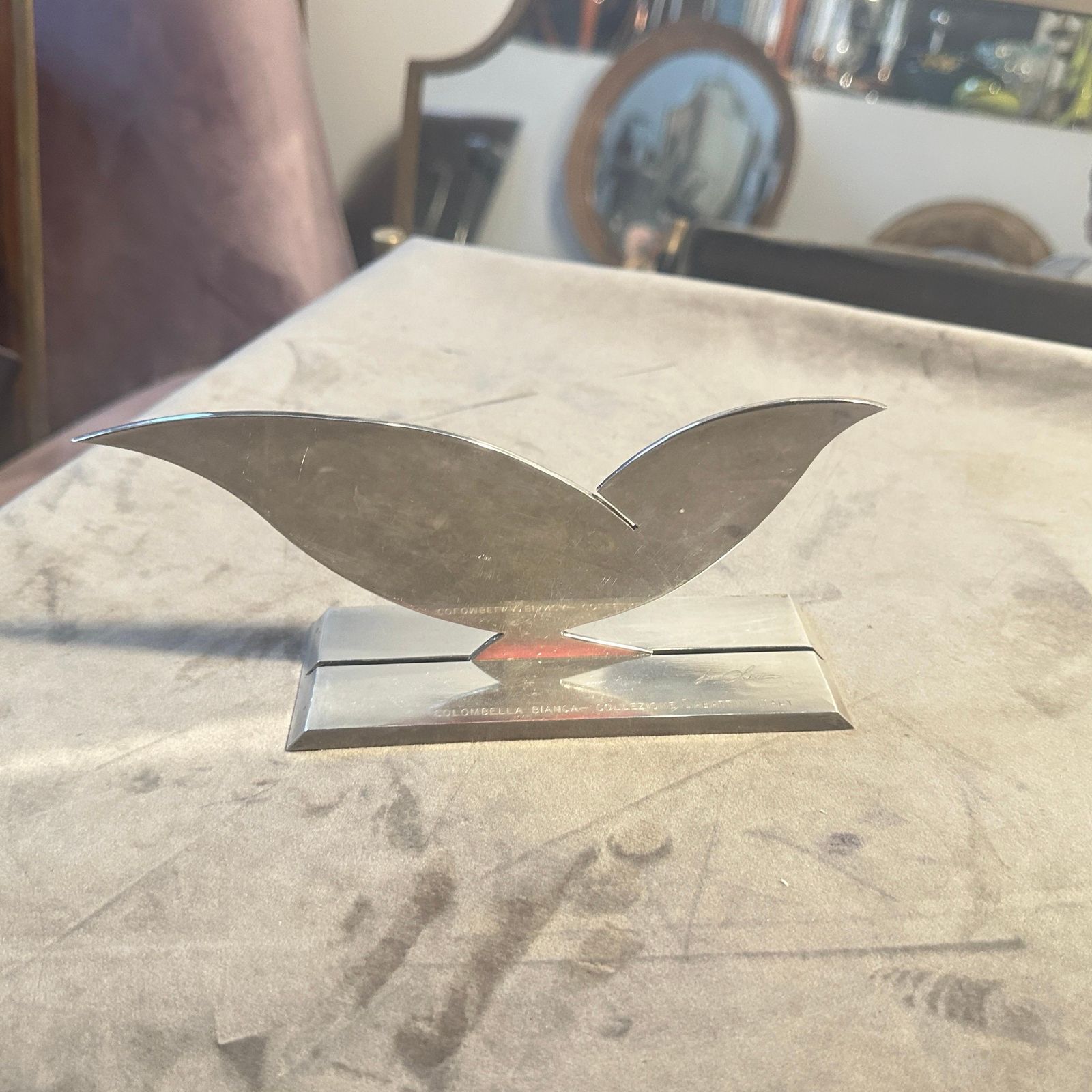 1990s Minimalist Silver Plated Sculpture La Colombella Bianca By Lino Sabattini photo for sale